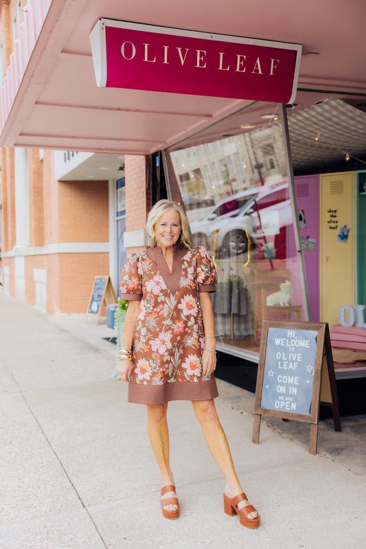 Brown Floral Stitch Dress