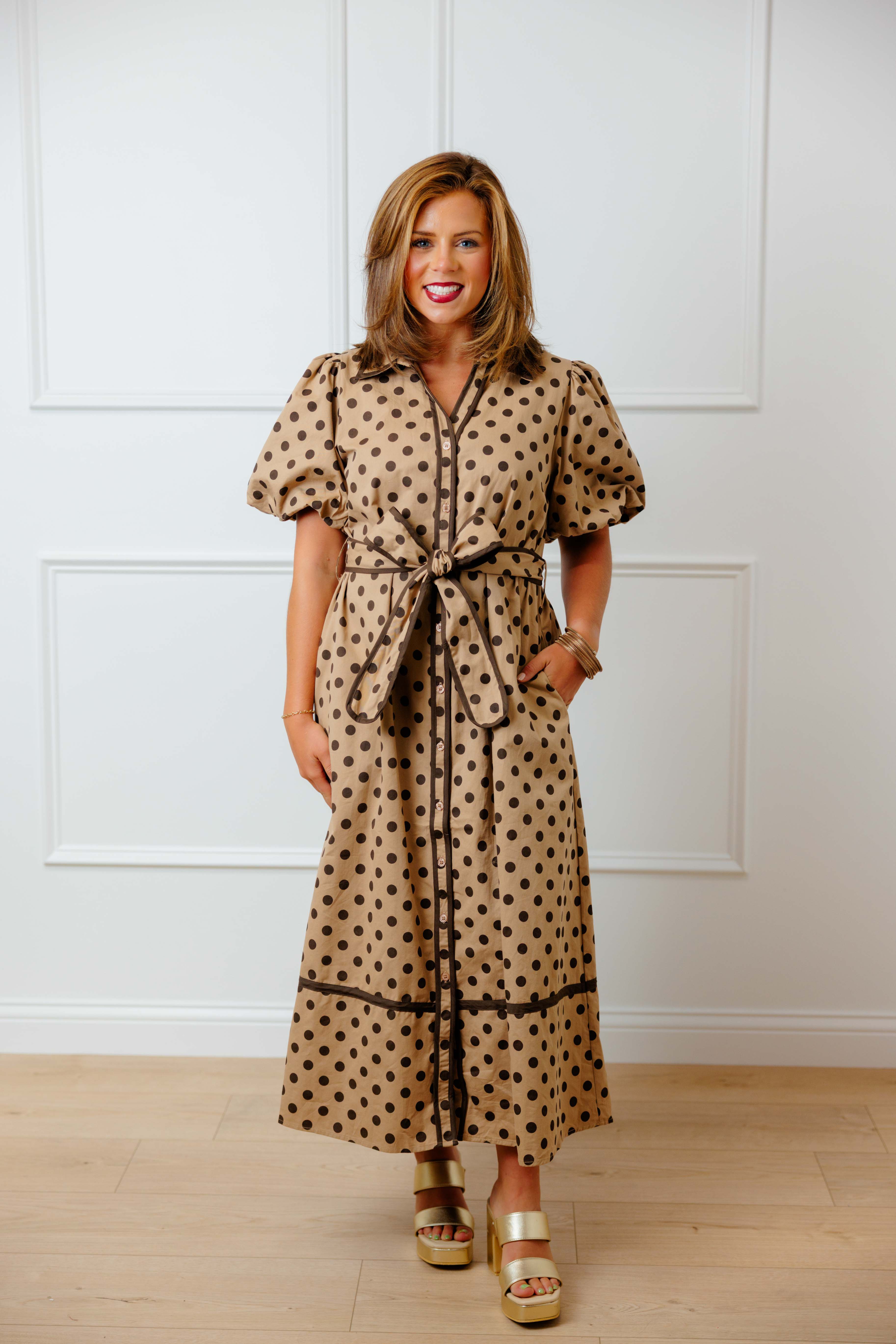 Taupe Polka Dot Maxi Dress