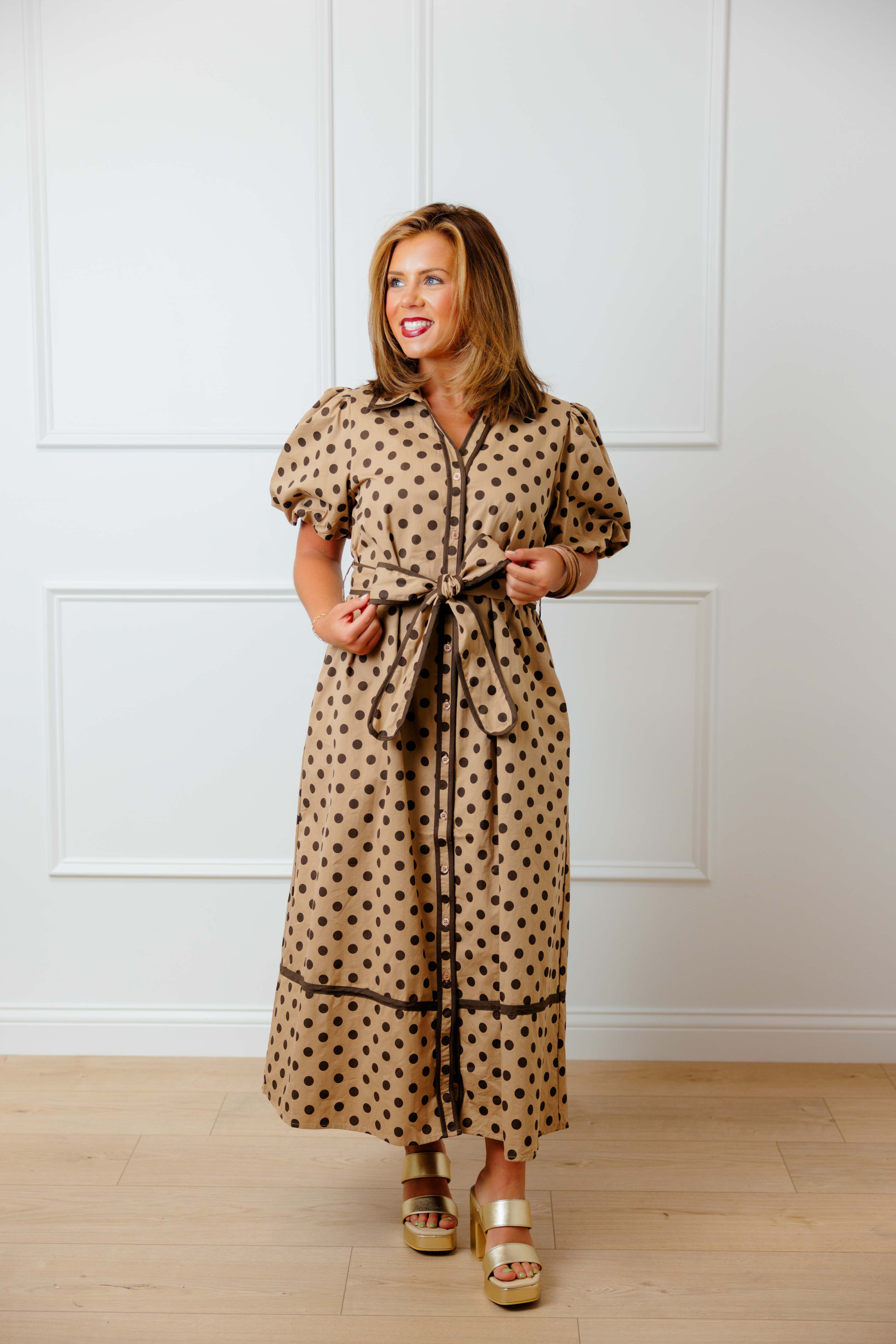 Taupe Polka Dot Maxi Dress