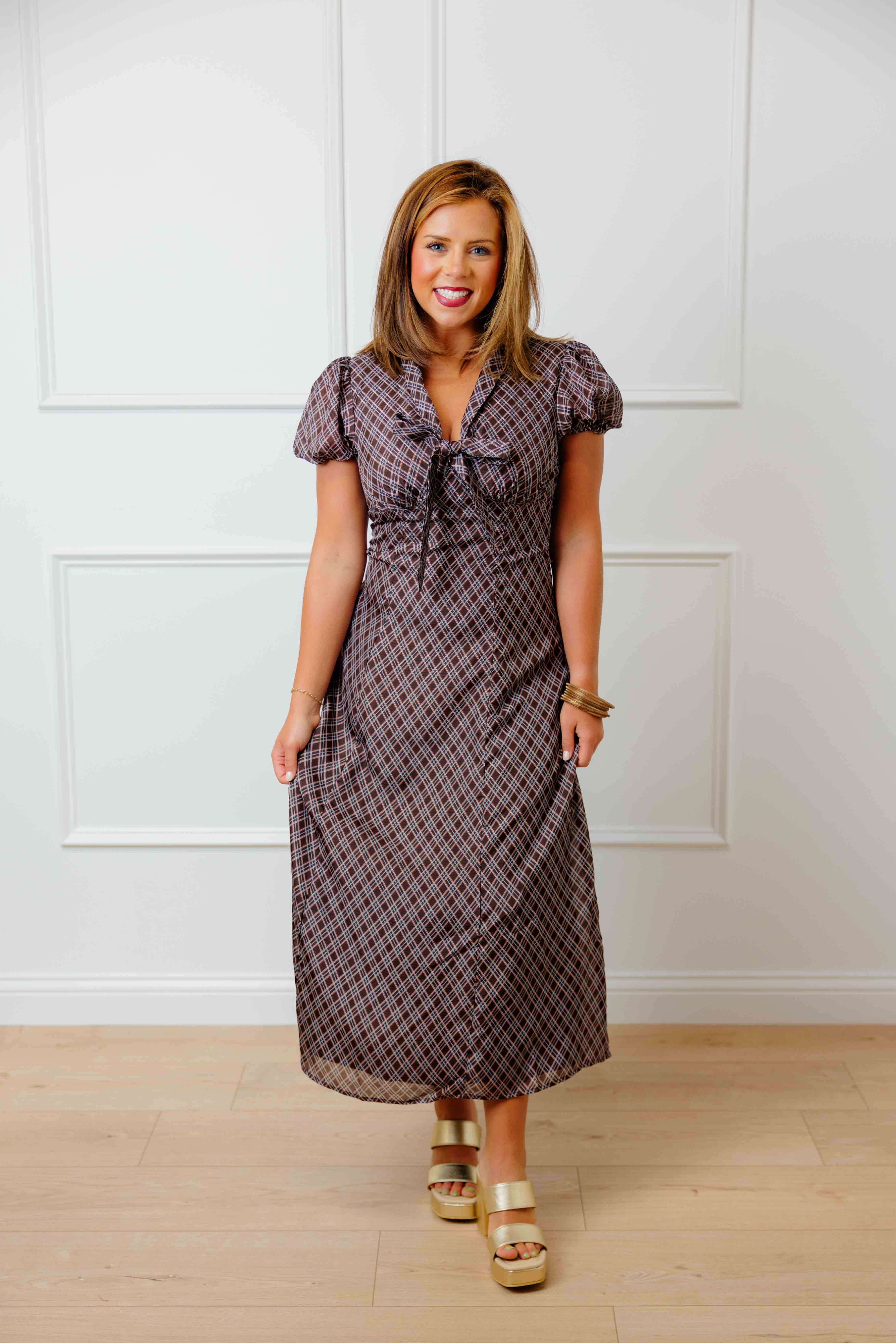 Plaid Tie Midi Dress