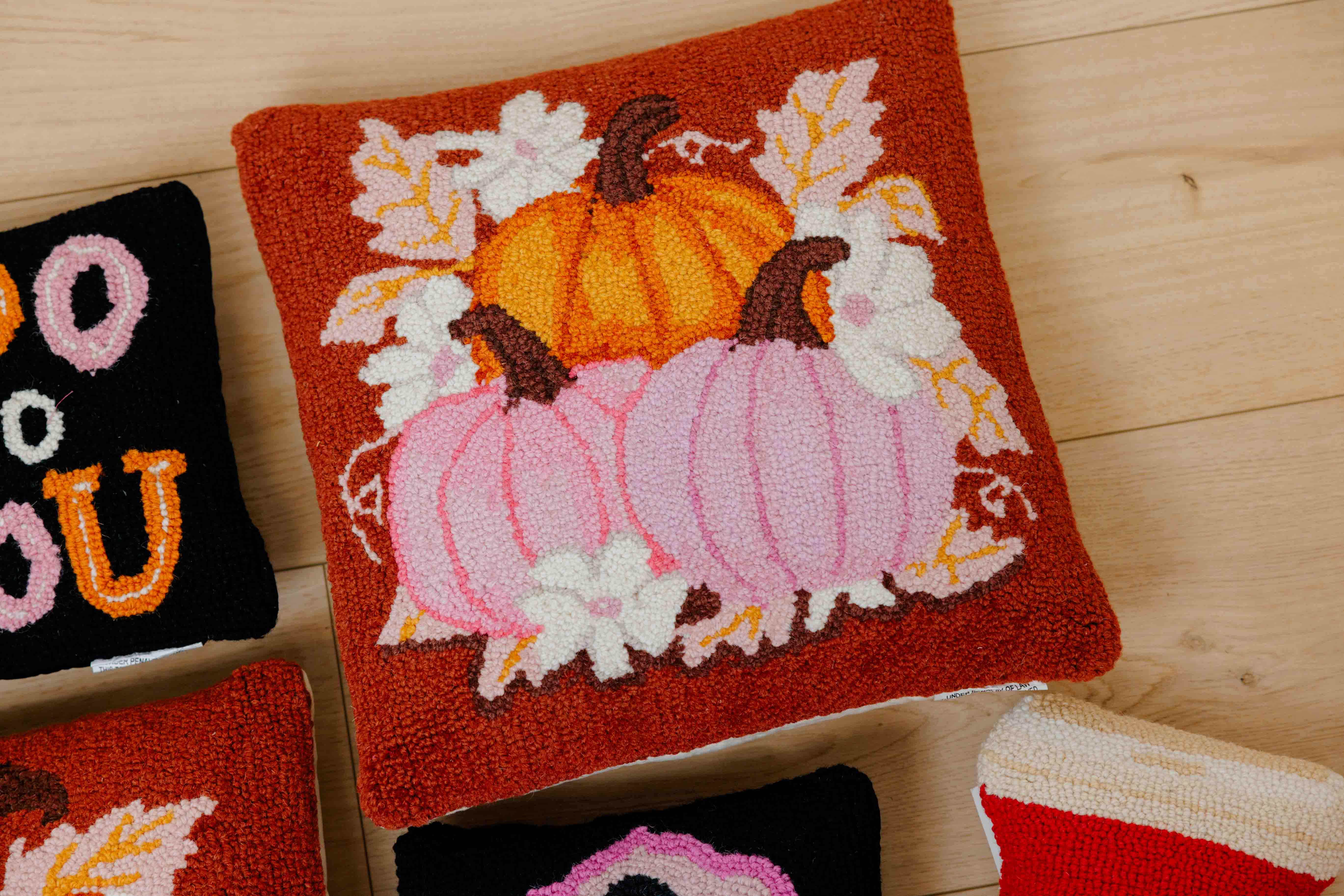 Daises and Pumpkin Trio Hook Pillow