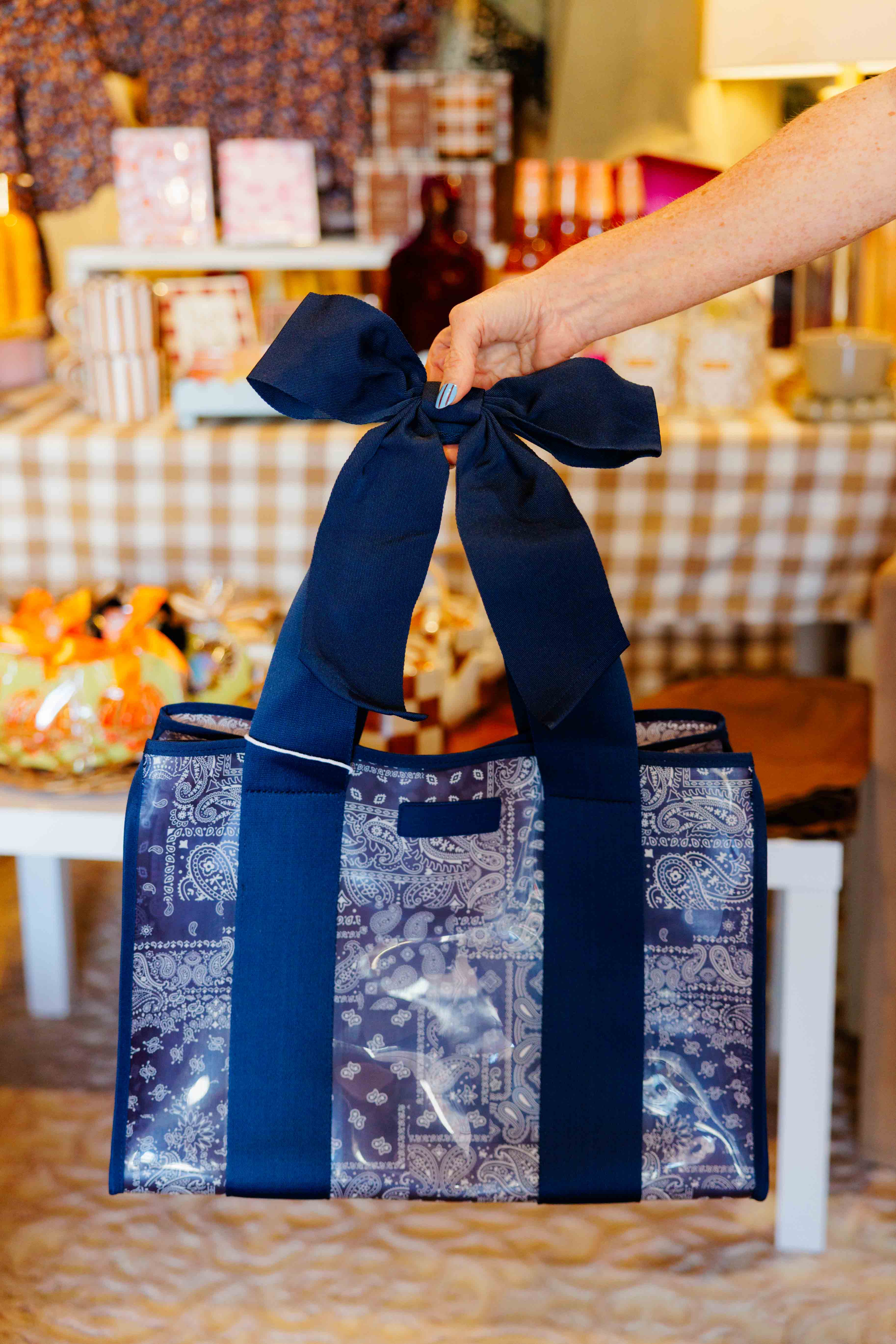 Navy Bandana Bow Jelly Tote