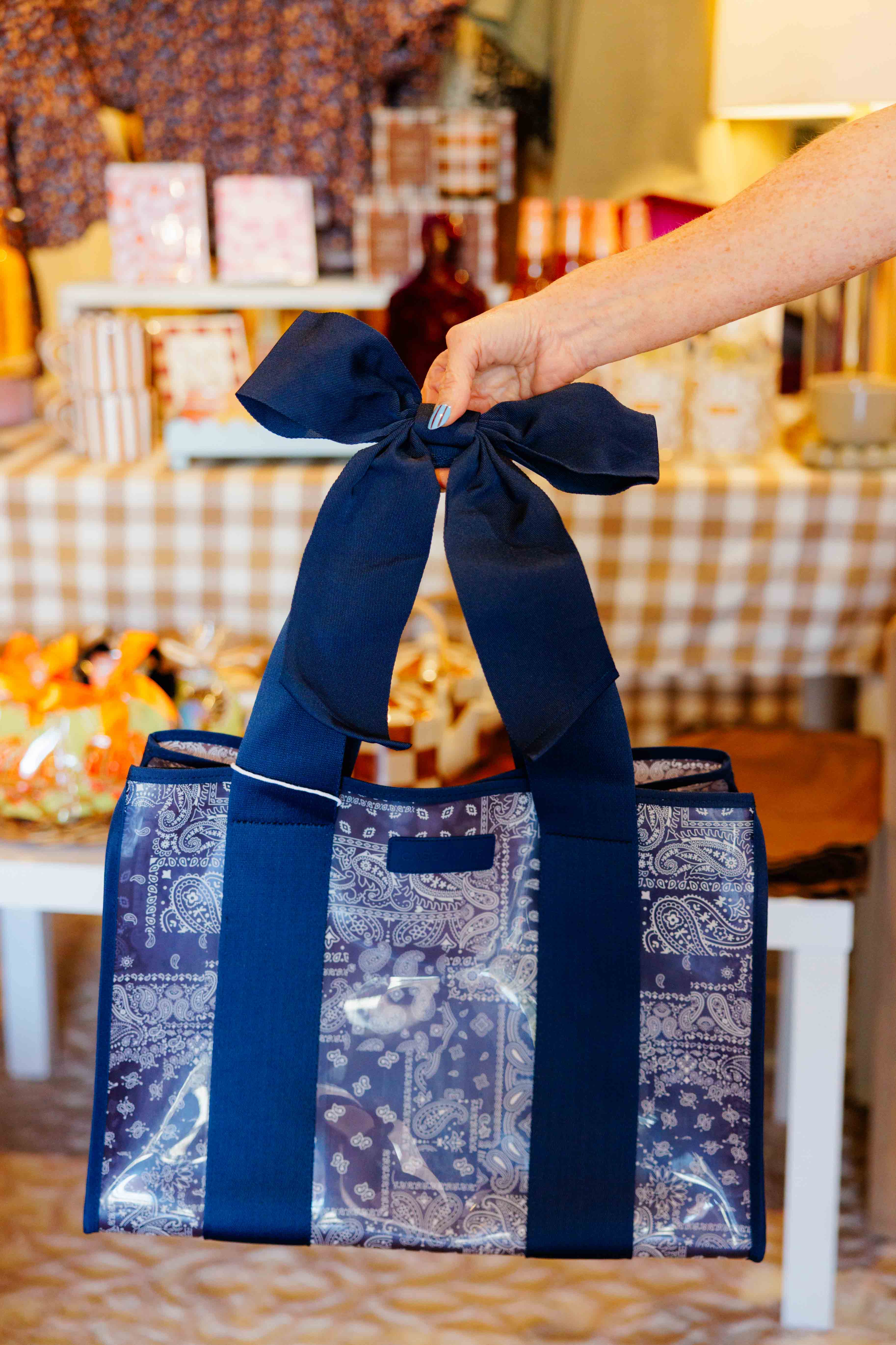 Navy Bandana Bow Jelly Tote