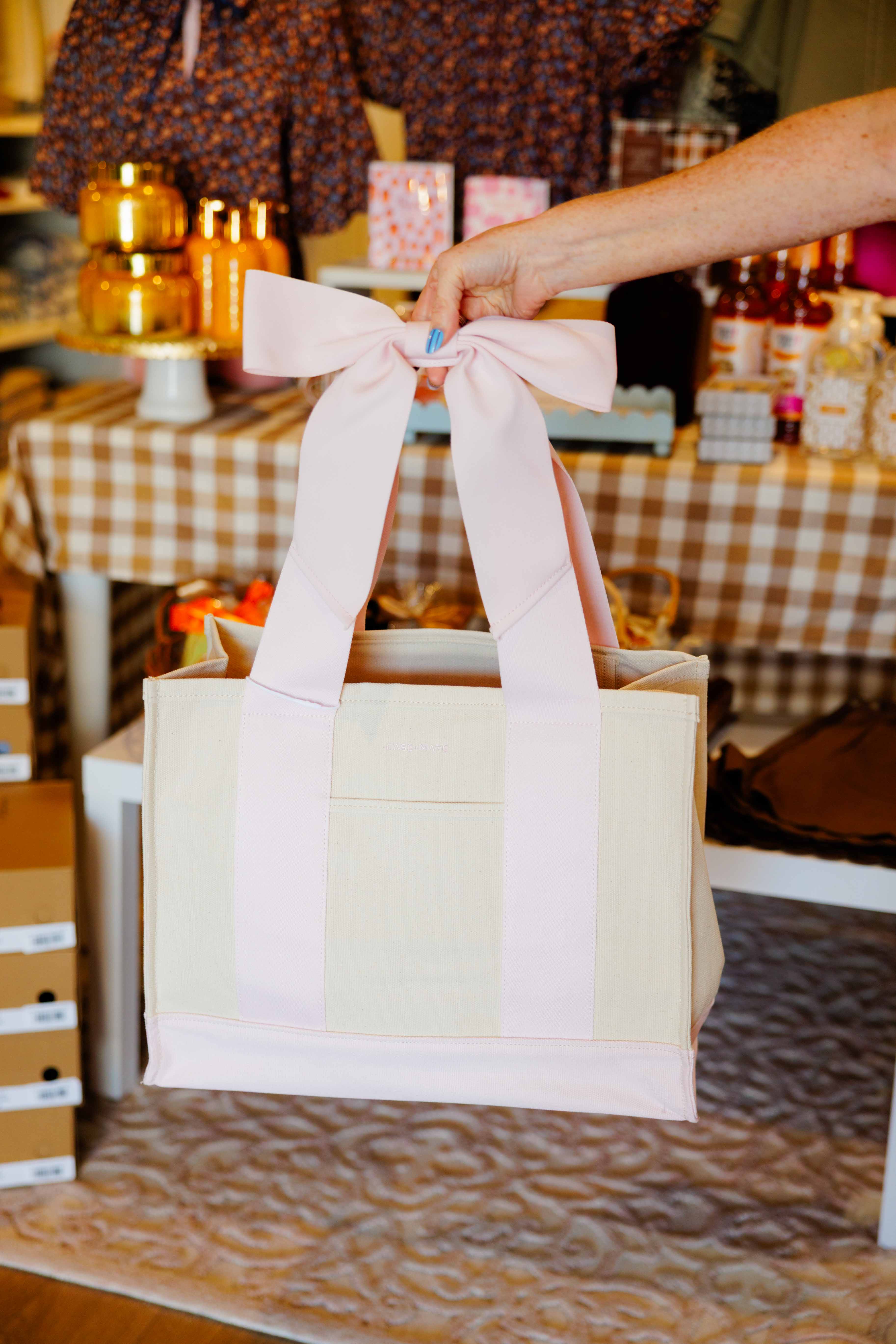 Pink Bow Canvas Tote