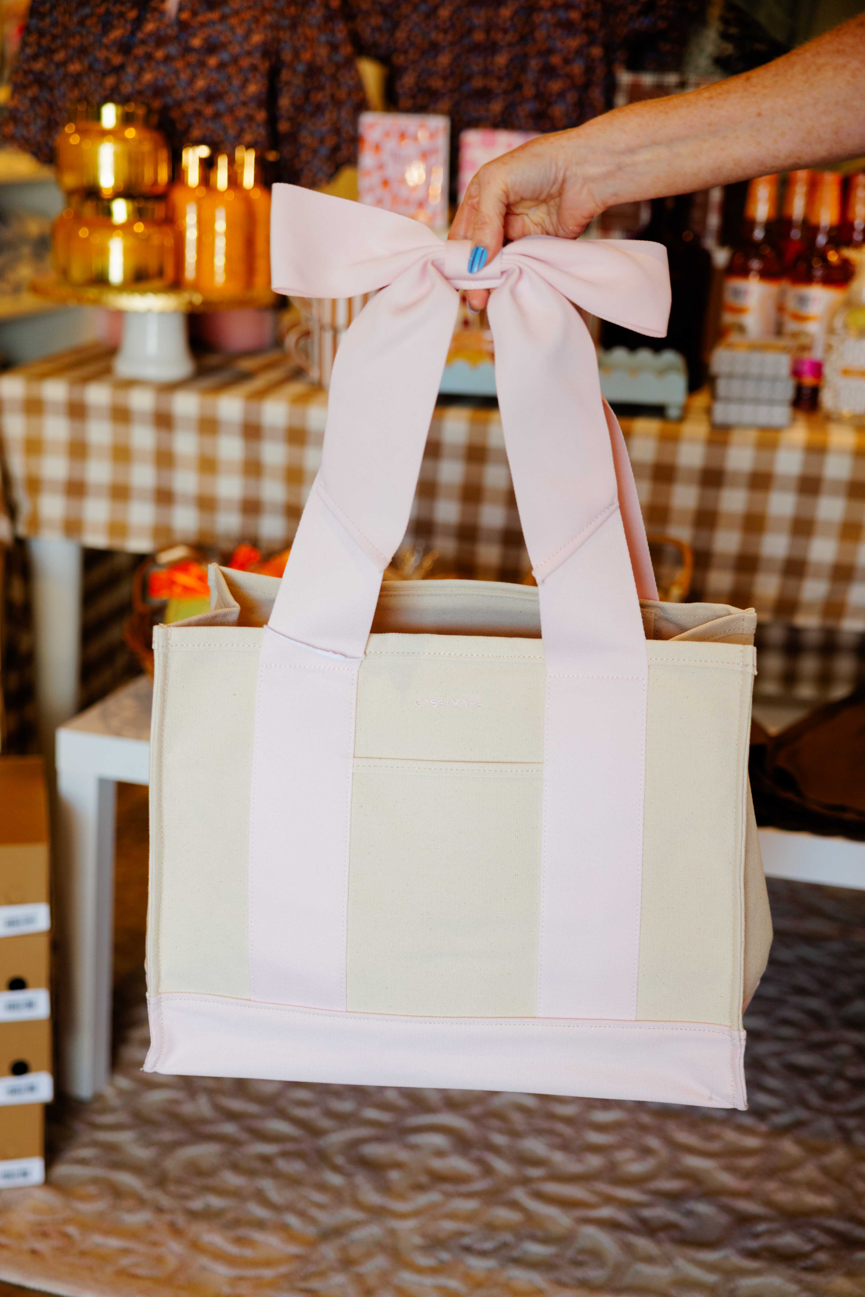 Pink Bow Canvas Tote