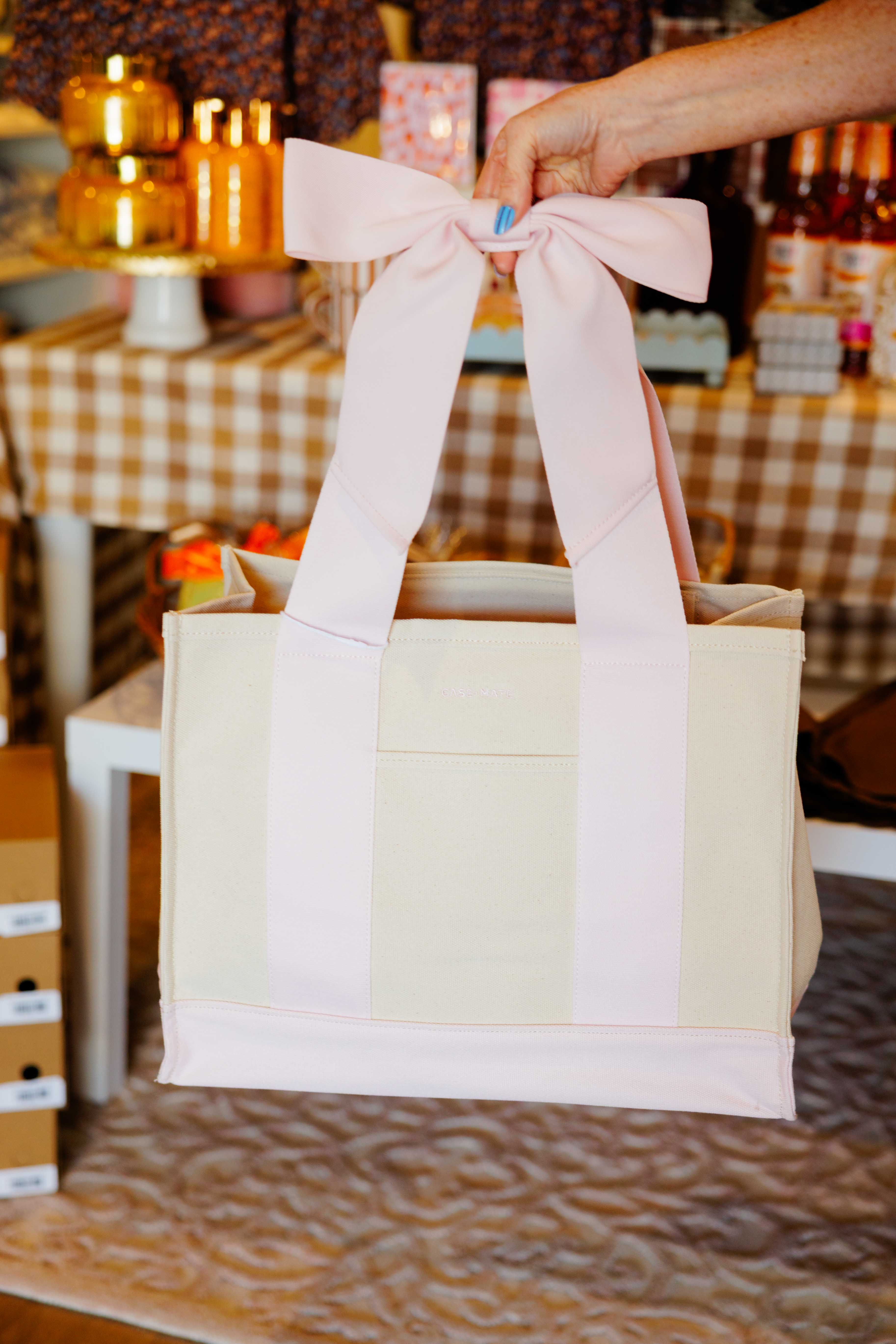 Pink Bow Canvas Tote