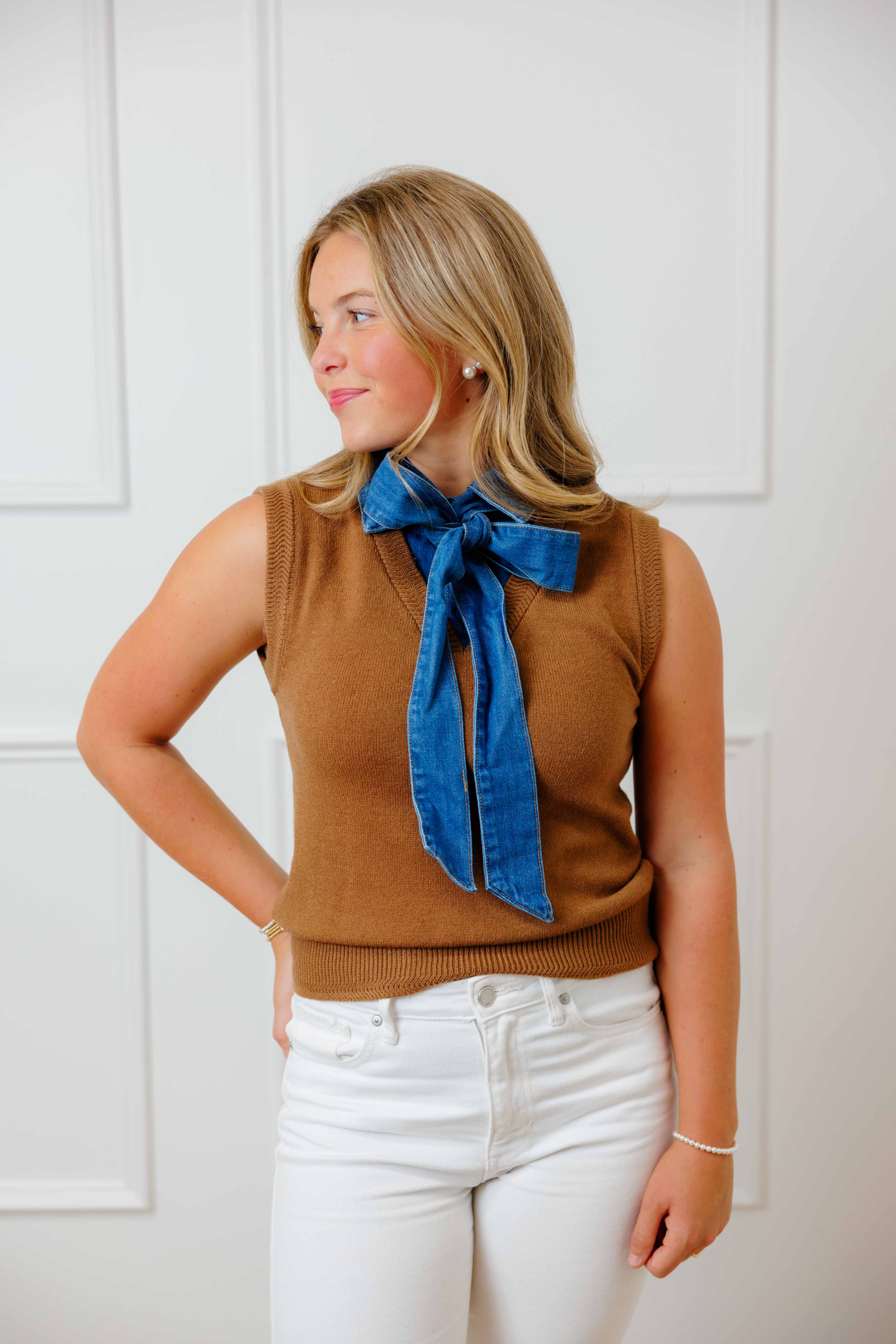 Coco Denim Tie Neck Top