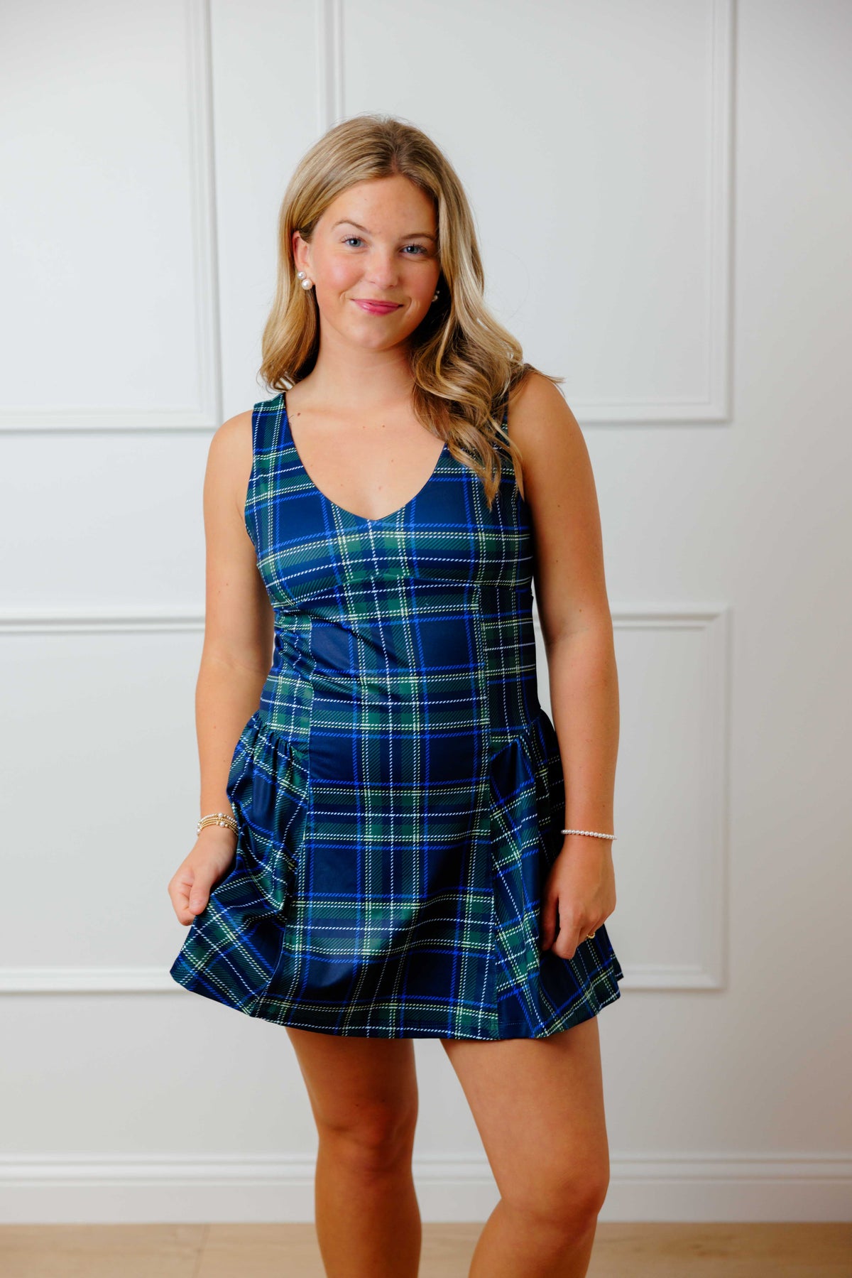 Navy Plaid Active Mini Dress
