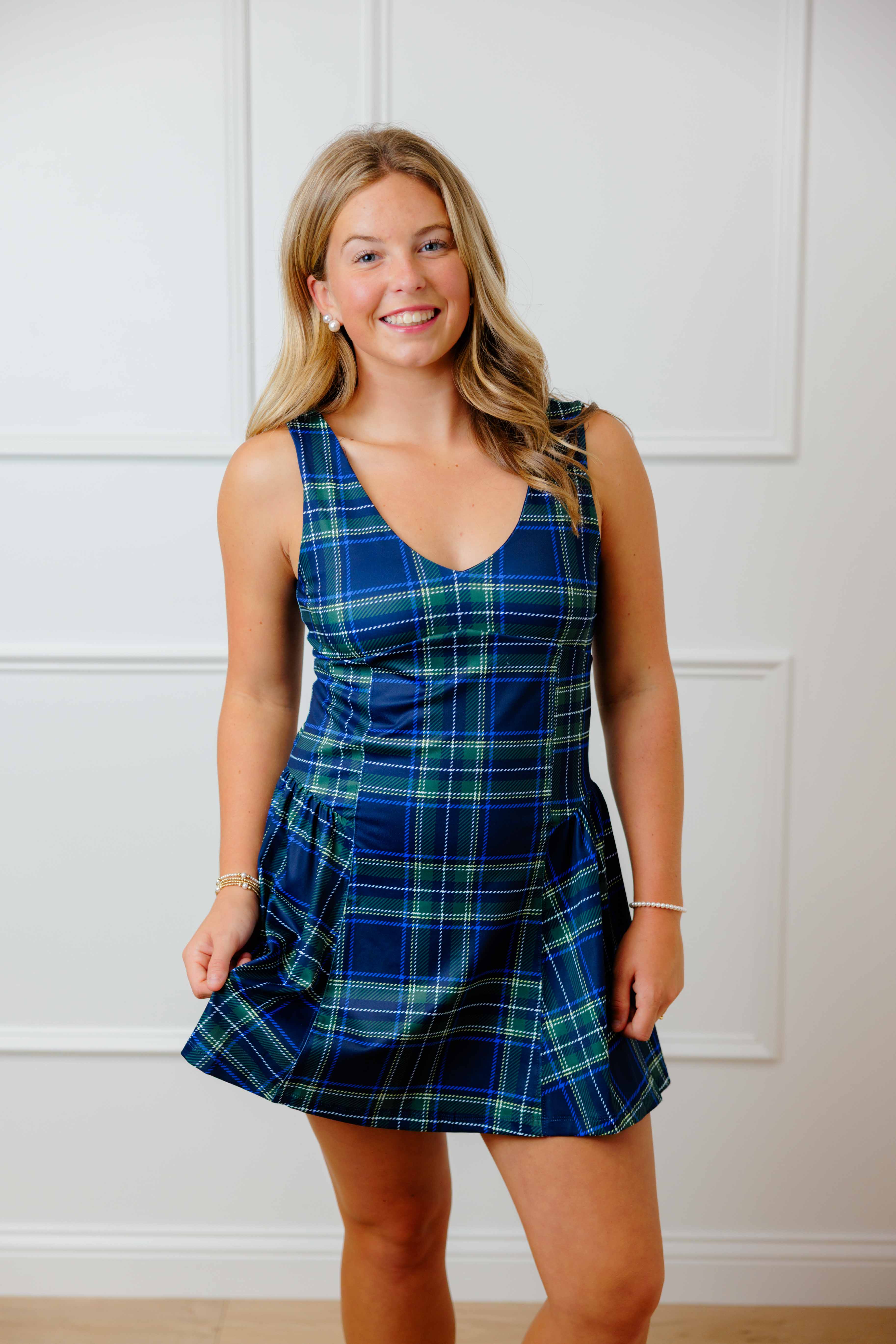 Navy Plaid Active Mini Dress