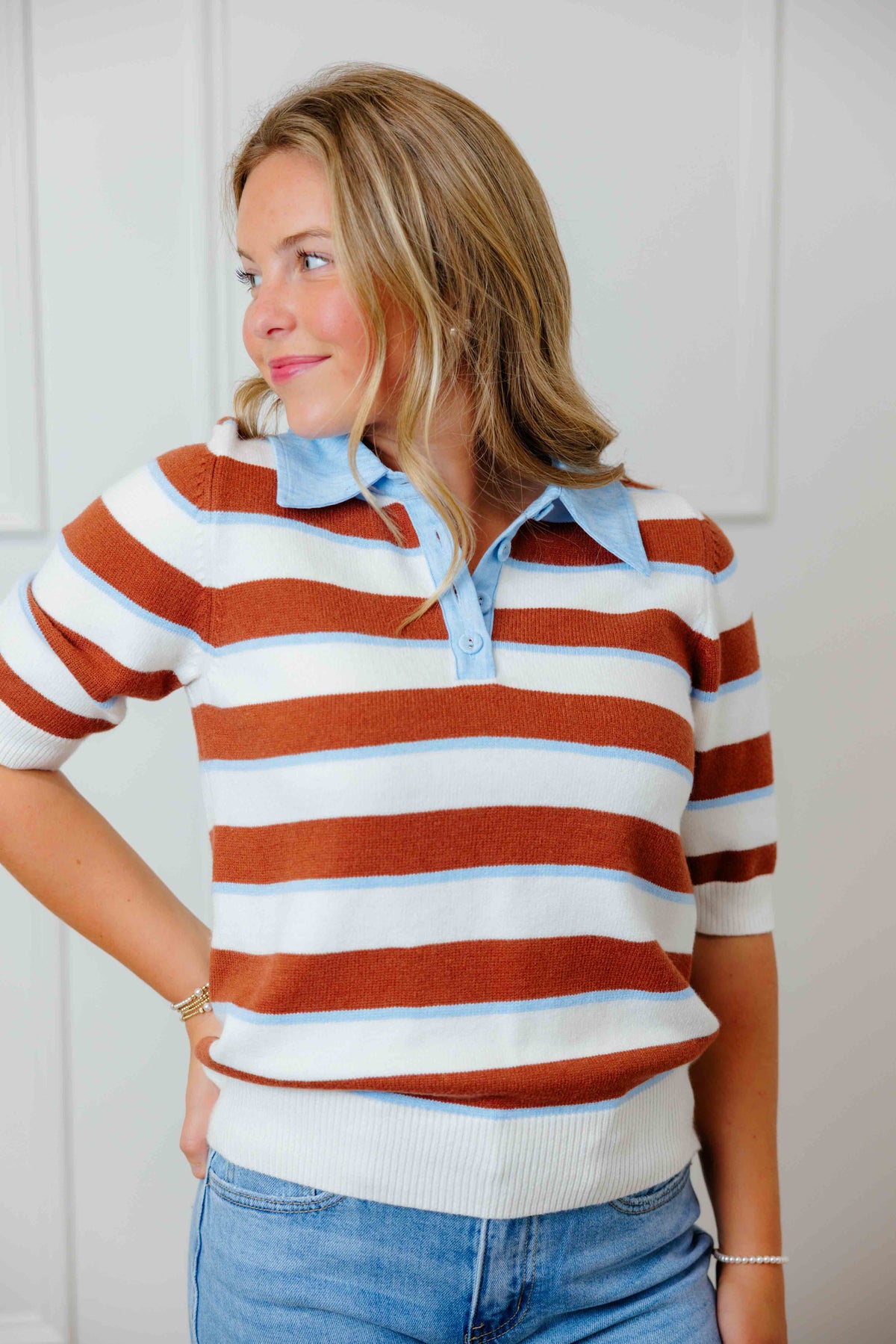 Brown Striped Knit Top