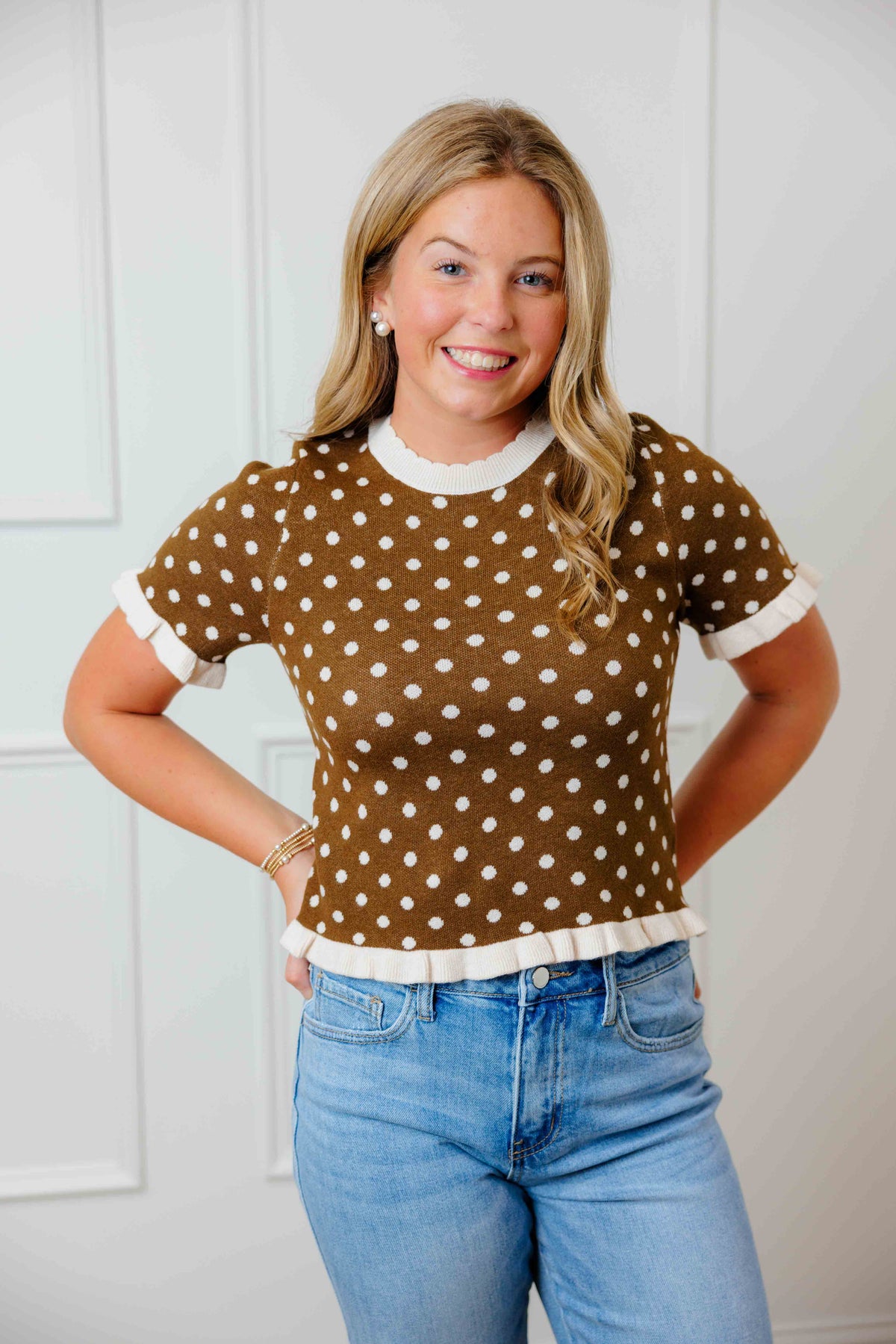 Brown Polka Dot Knit Top
