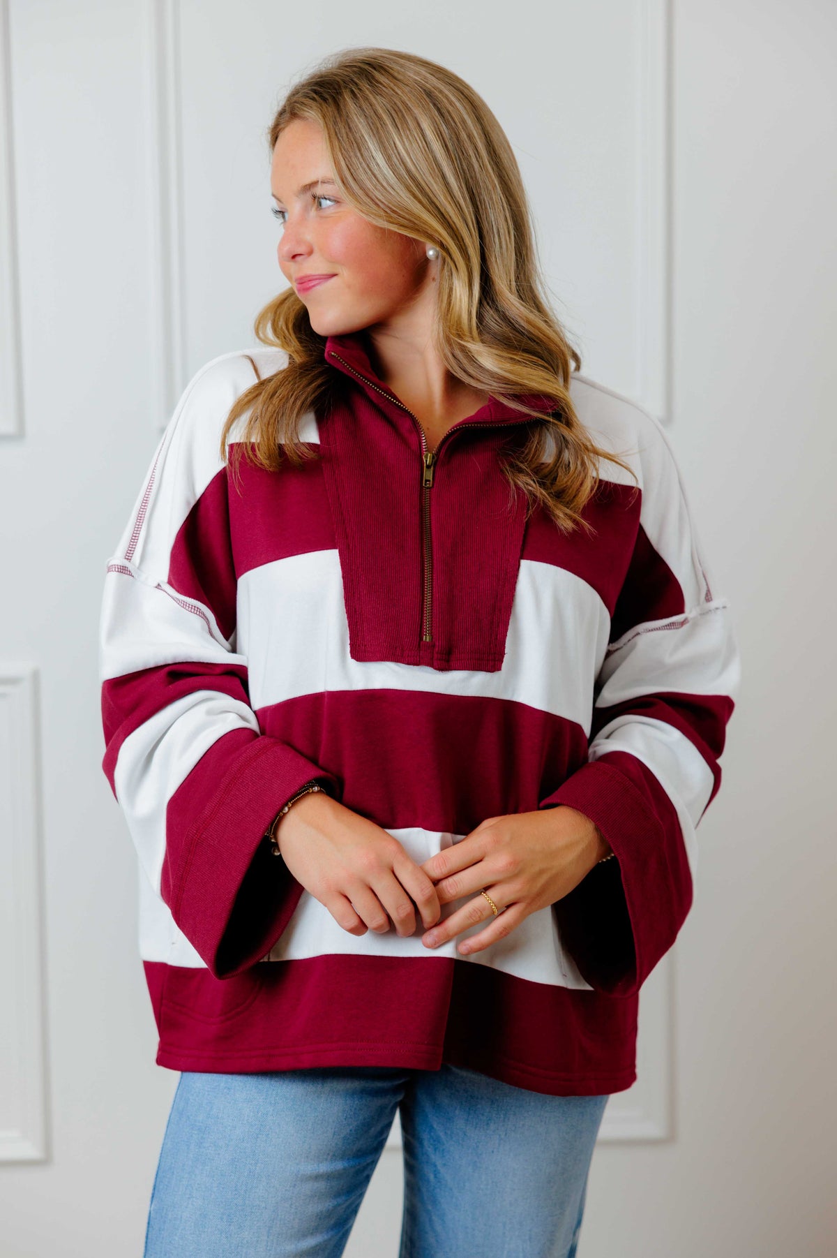 Maroon Varsity Striped Pullover