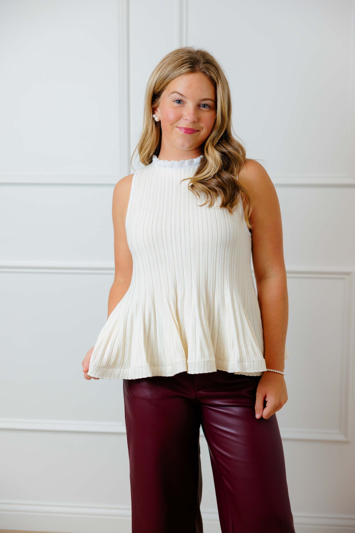 Cream Peplum Knit Top