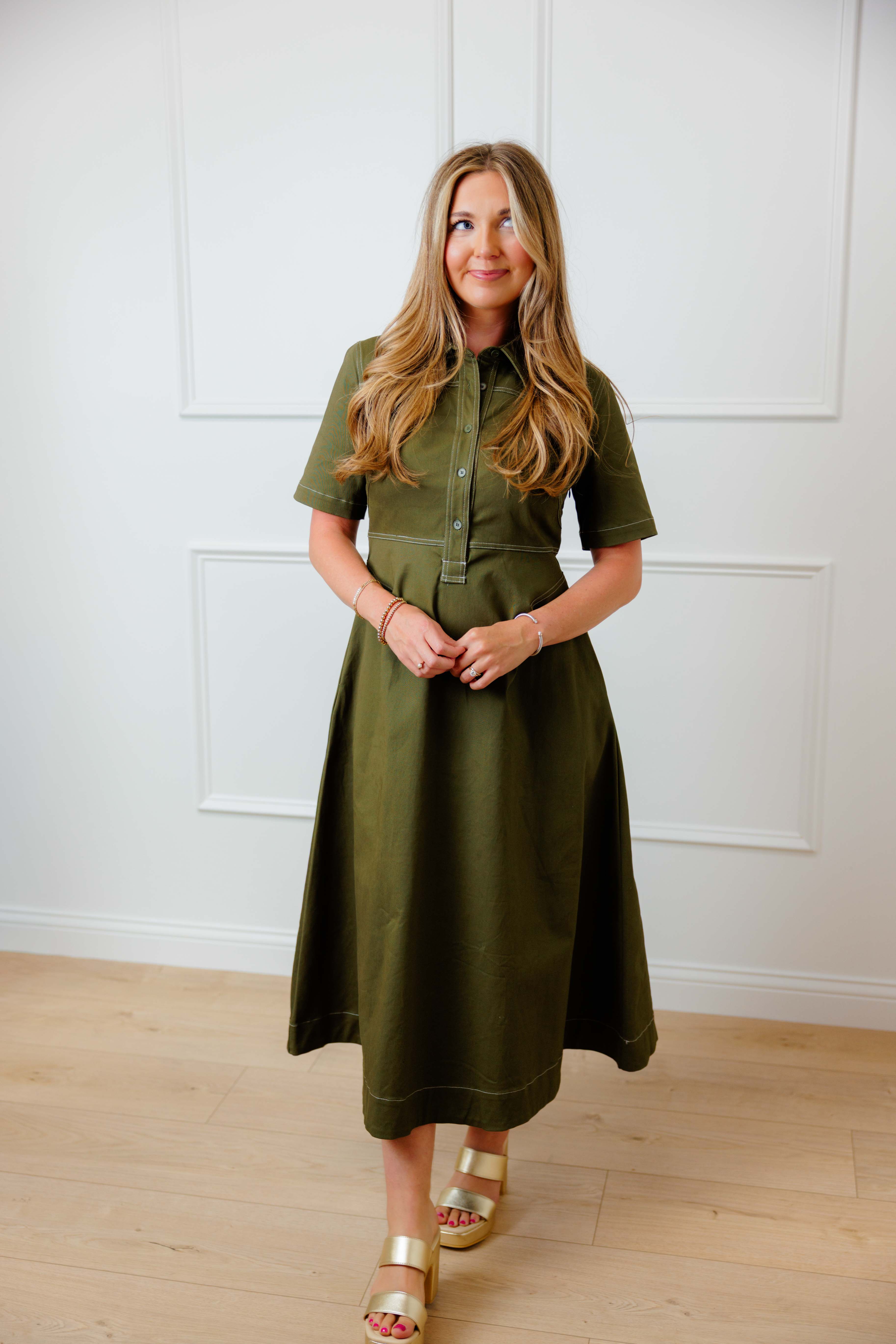 Olive Stitch Midi Dress