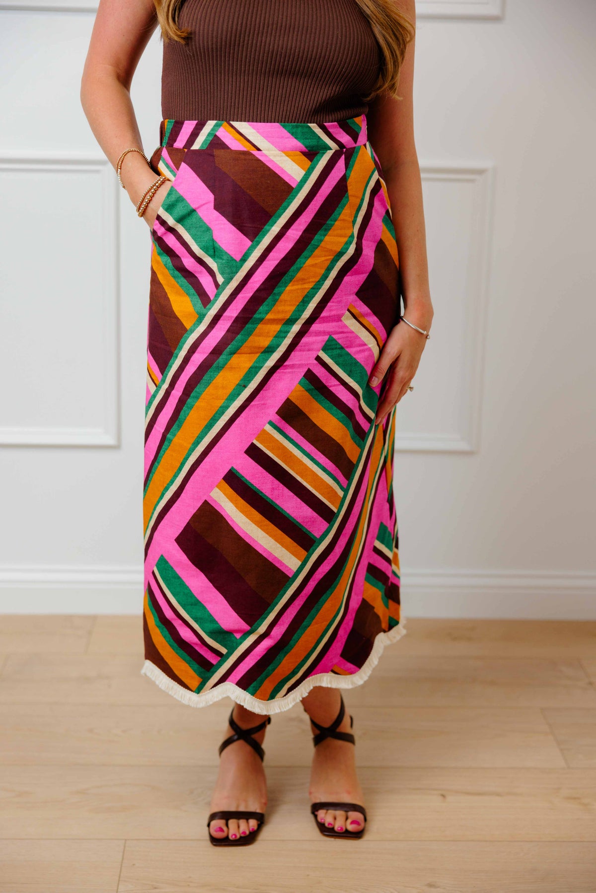 Retro Stripe Fringe Skirt