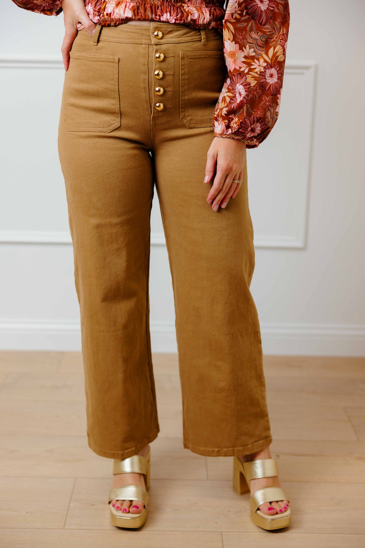 Tan Gold Button Pants