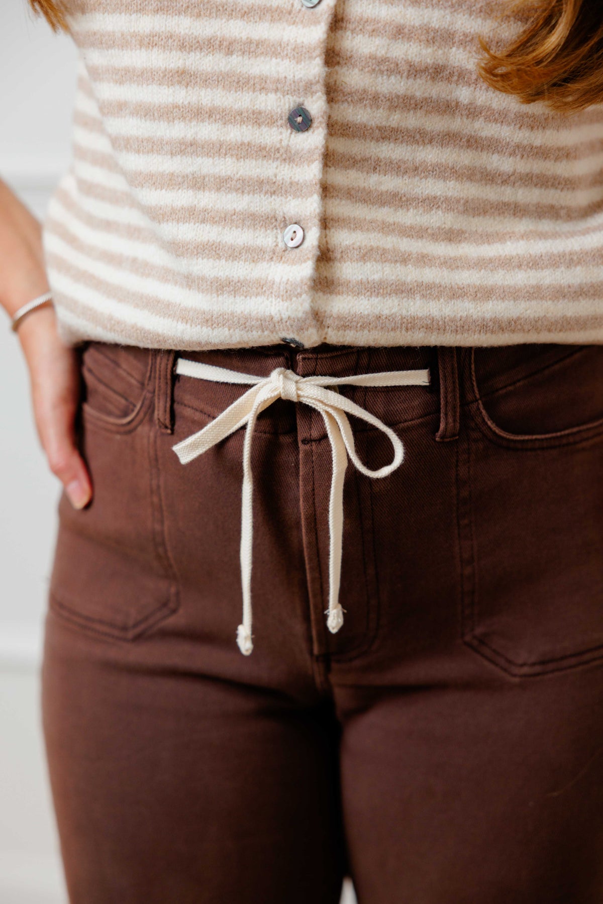 Brown Drawstring Pocket Pants