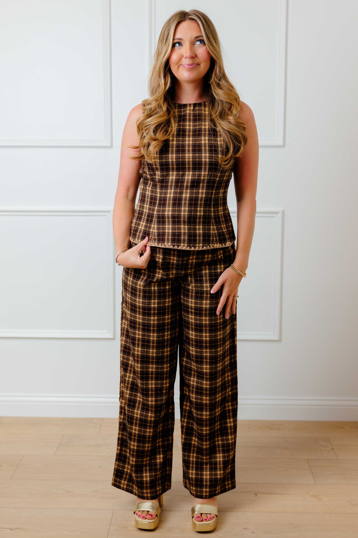 Brown Plaid Peplum Top