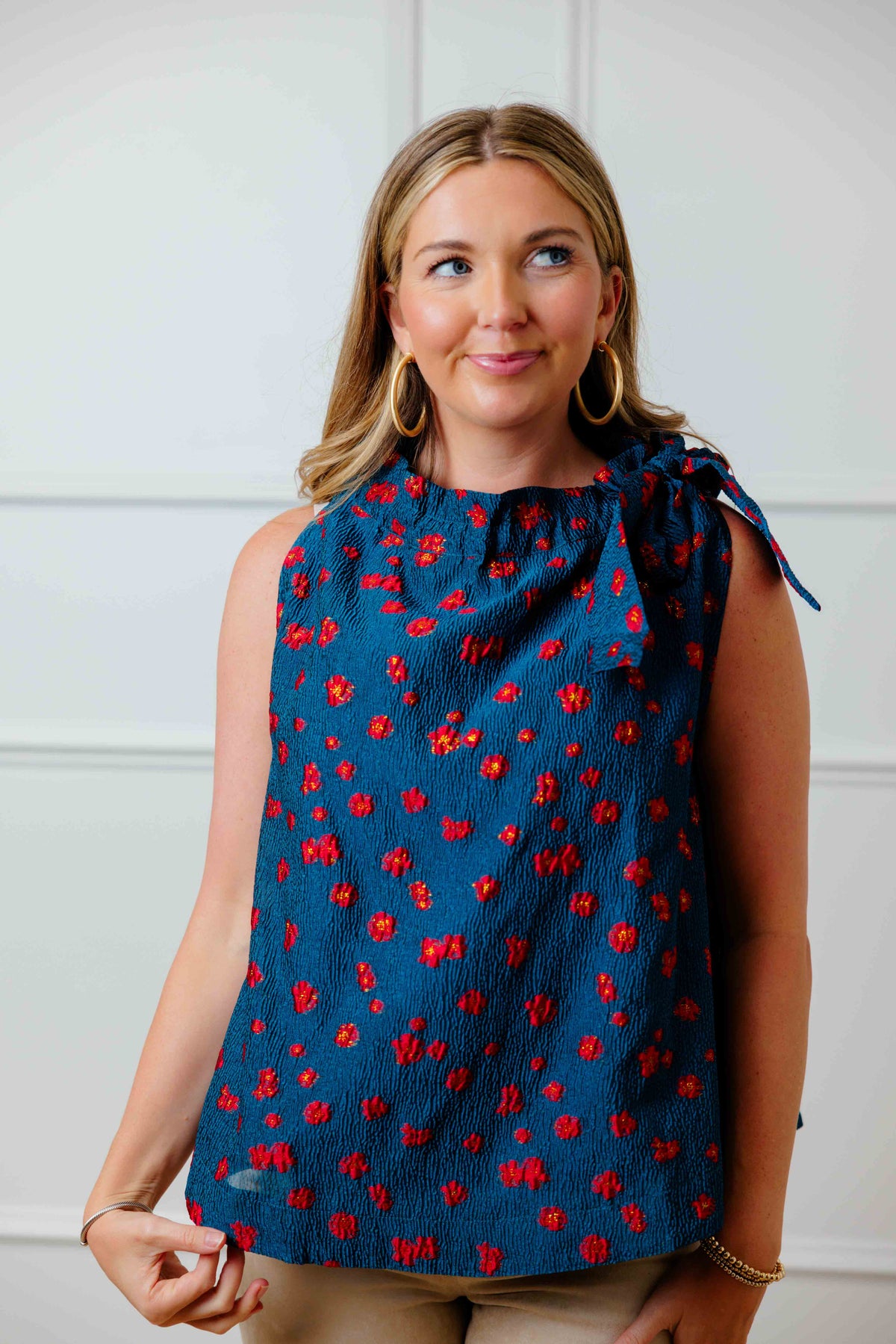 Teal Jacquard Sleeveless Top