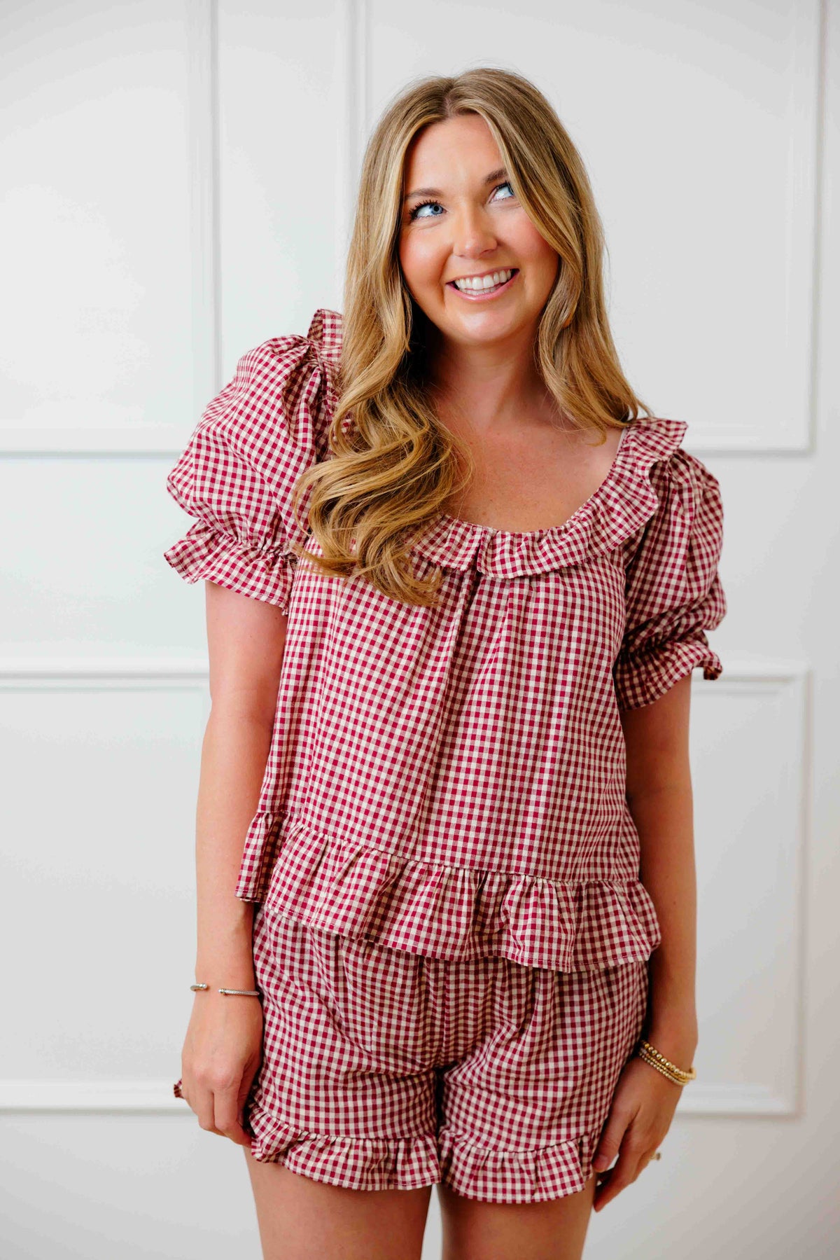 Kora Frill Gingham Short Set