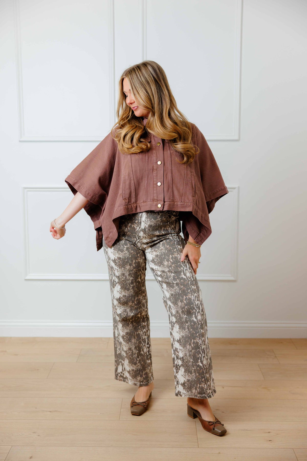 Brown Solid Denim Top Jacket