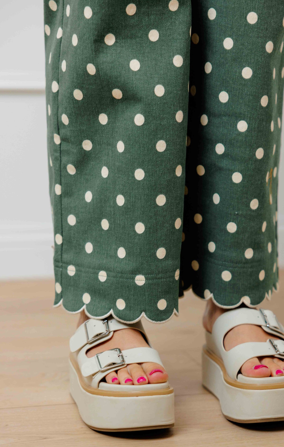 Olive Dot Scallop Pants