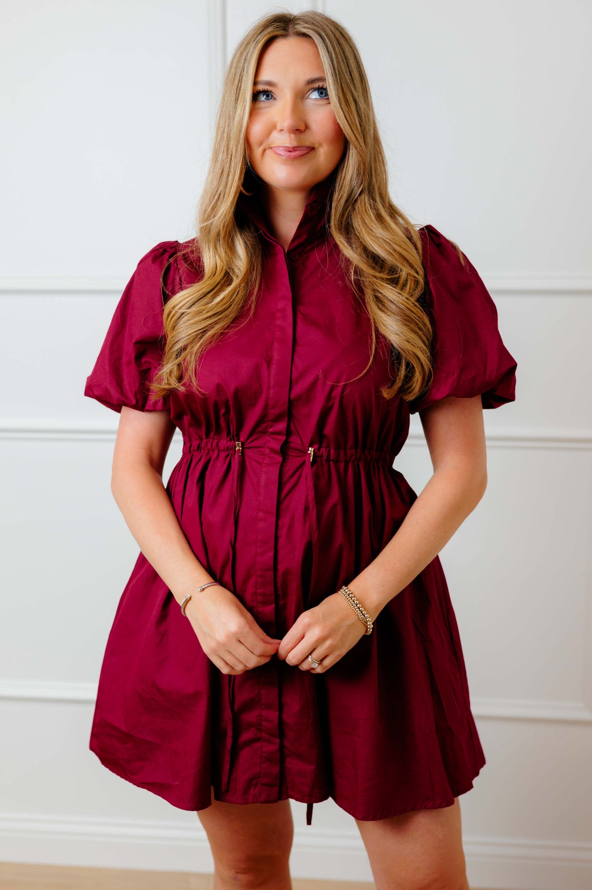 Maroon Cinched Mini Dress
