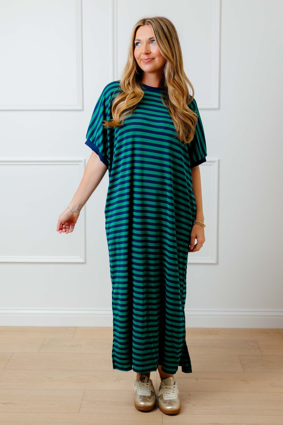 Striped Short Sleeve Midi Dress