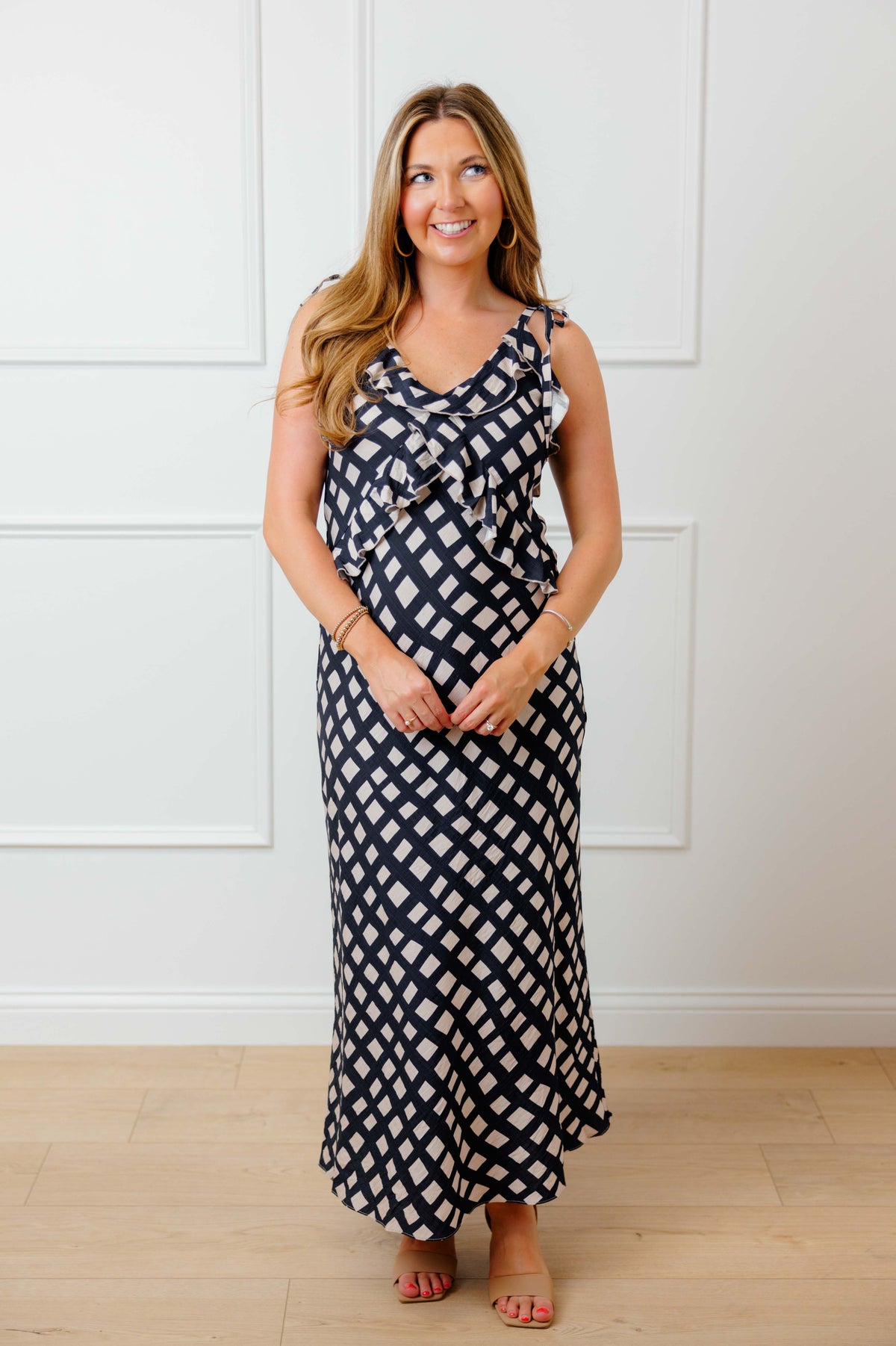 Black Geometric Tie Maxi Dress