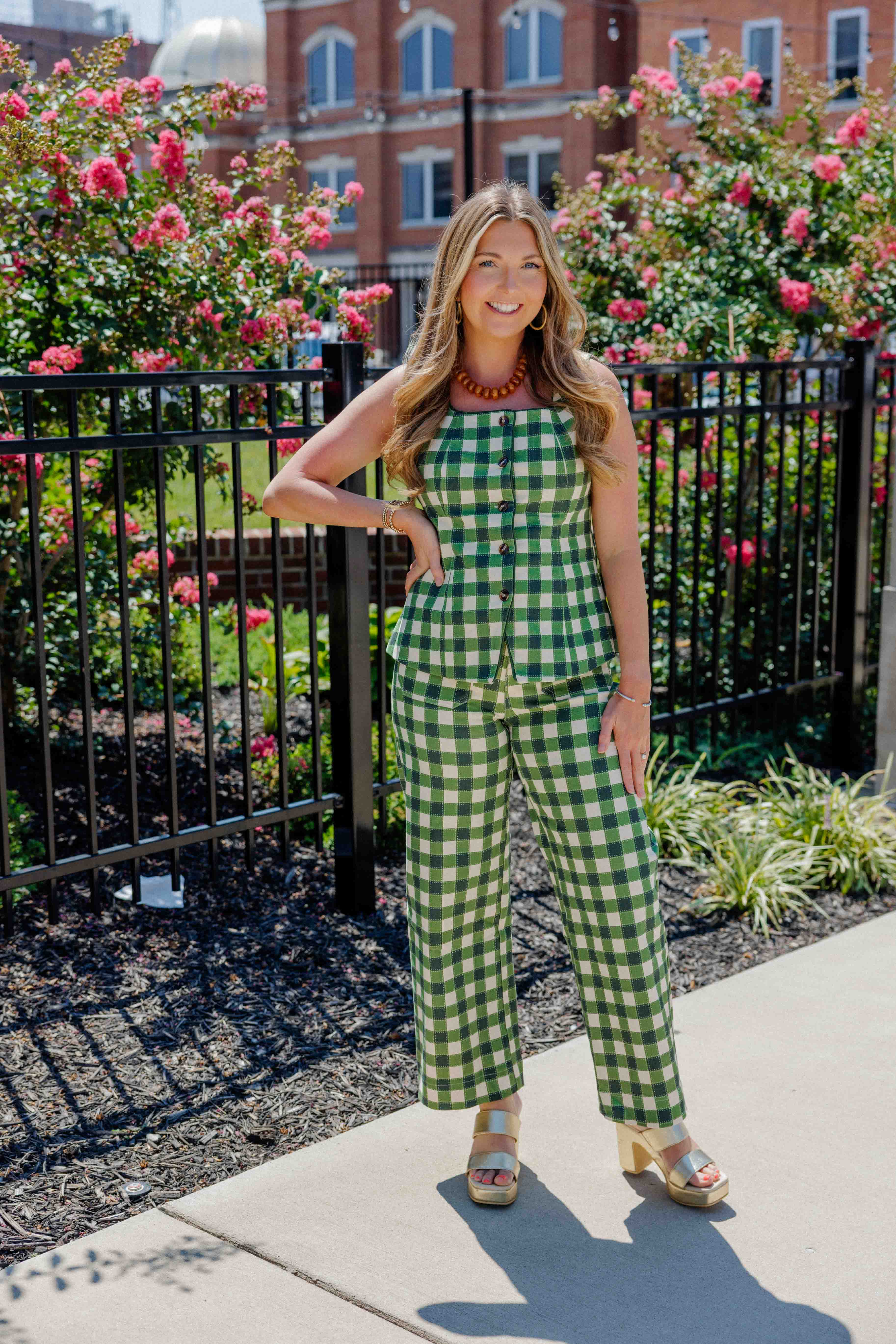 Green Gingham Vest Set