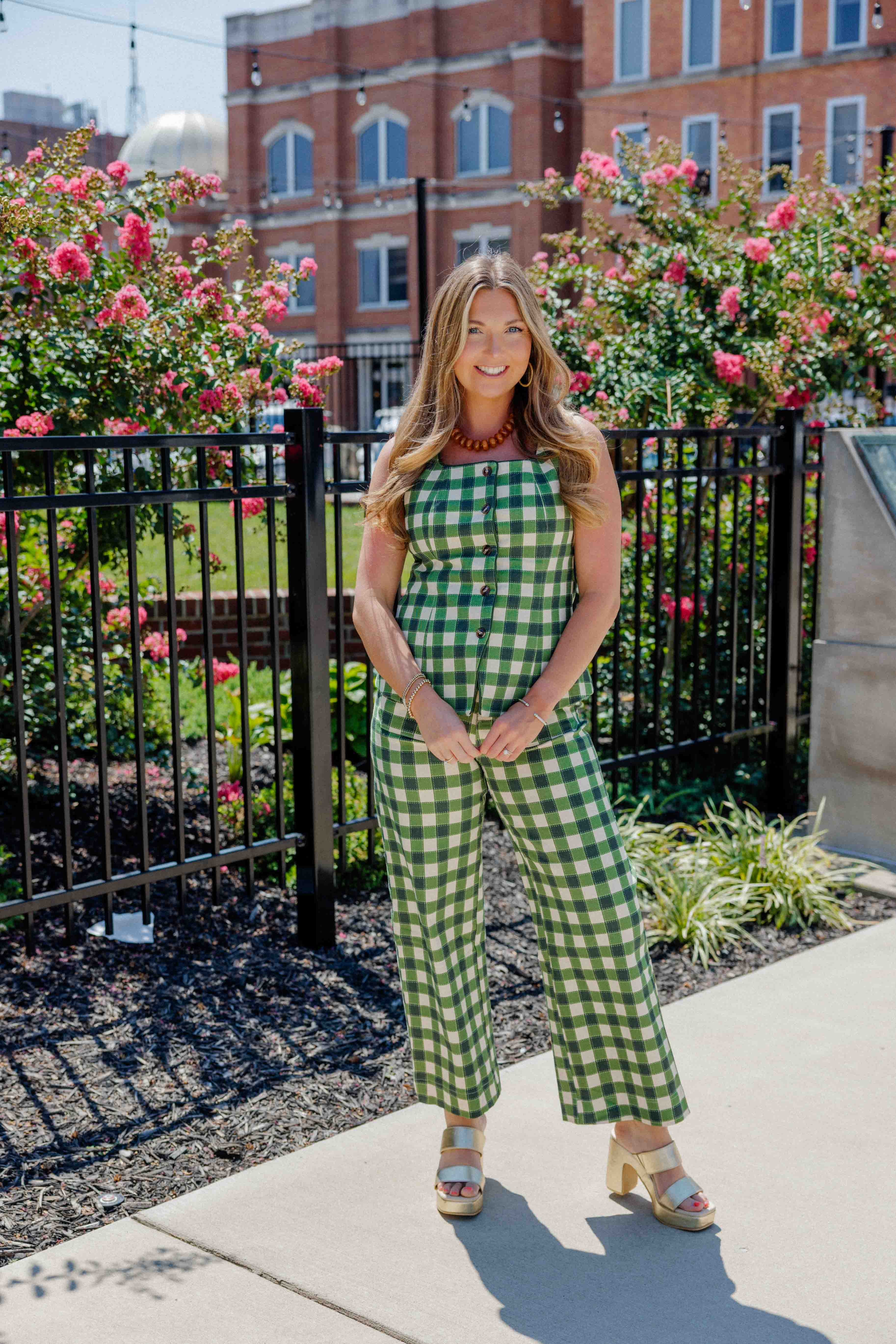 Green Gingham Vest Set