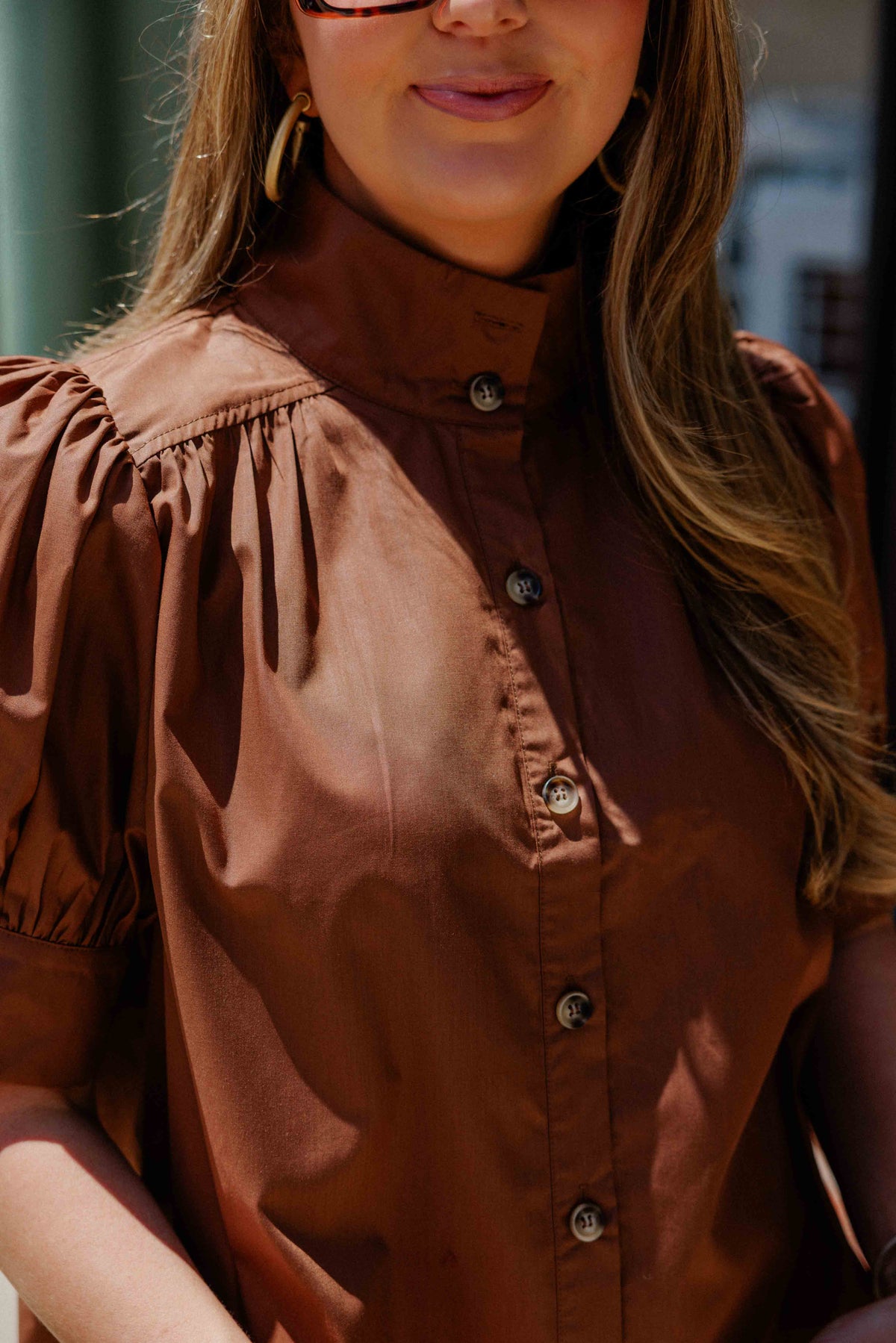 Brown Puff Sleeve Blouse
