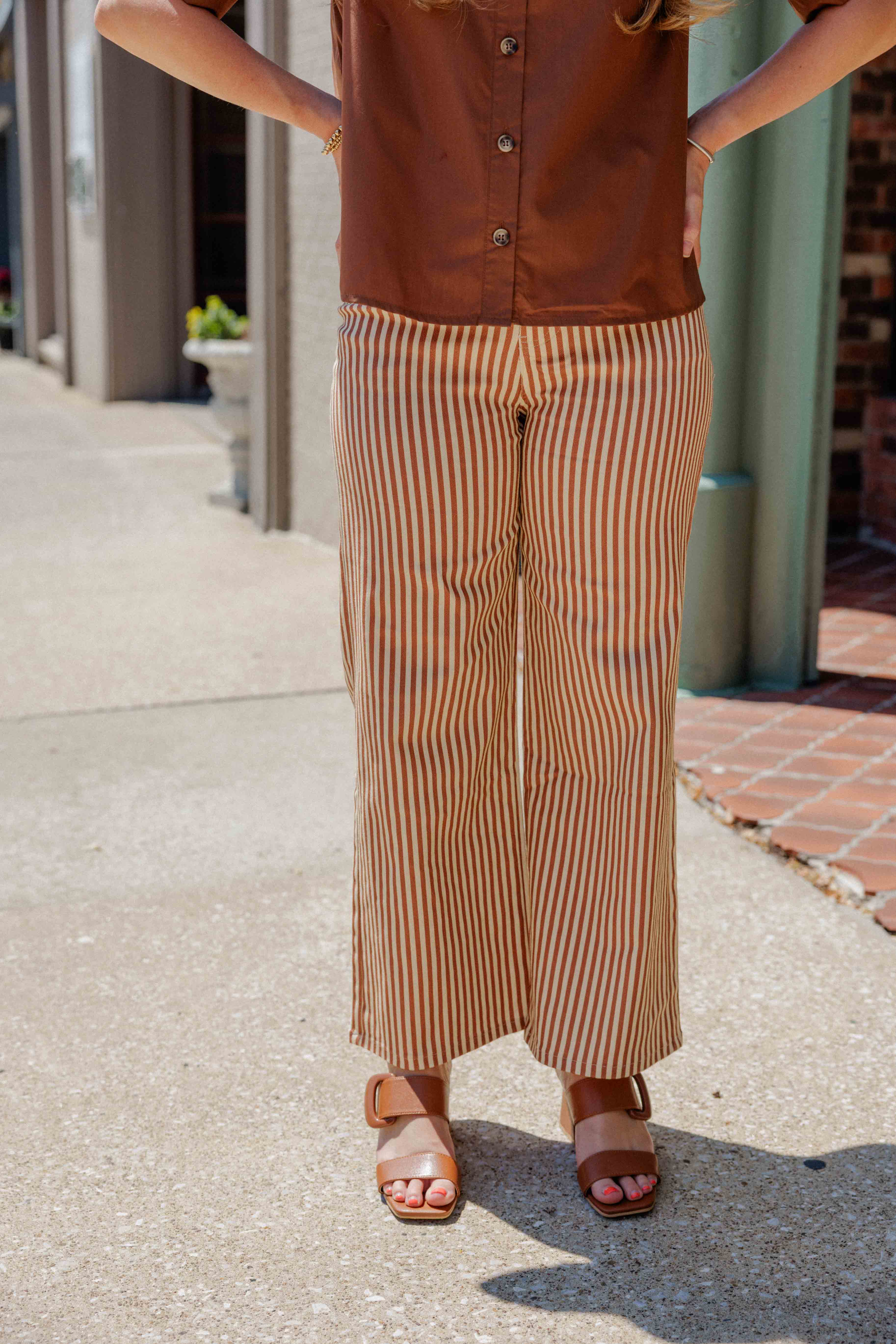 Camel Striped Wide Leg Pant