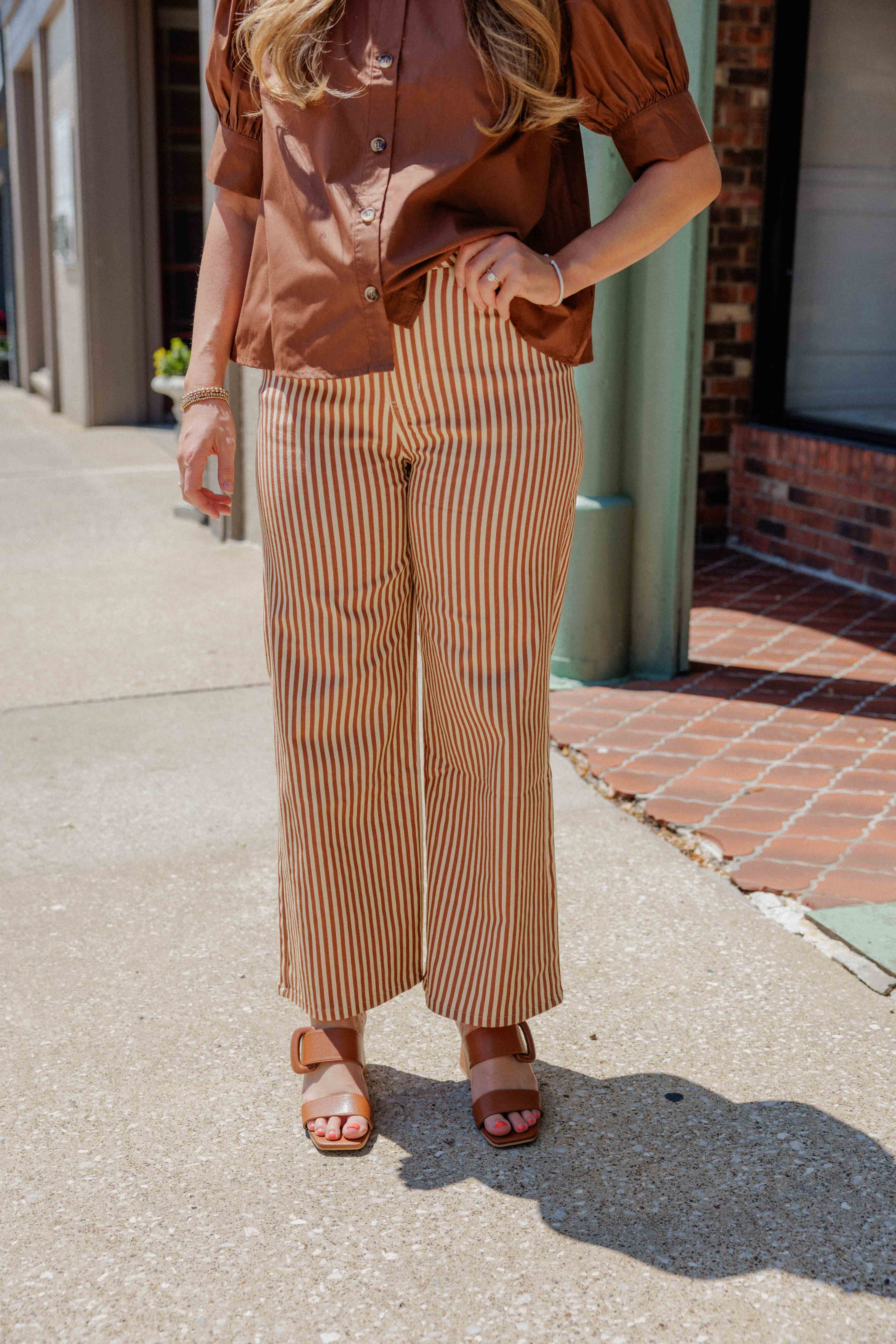 Camel Striped Wide Leg Pant