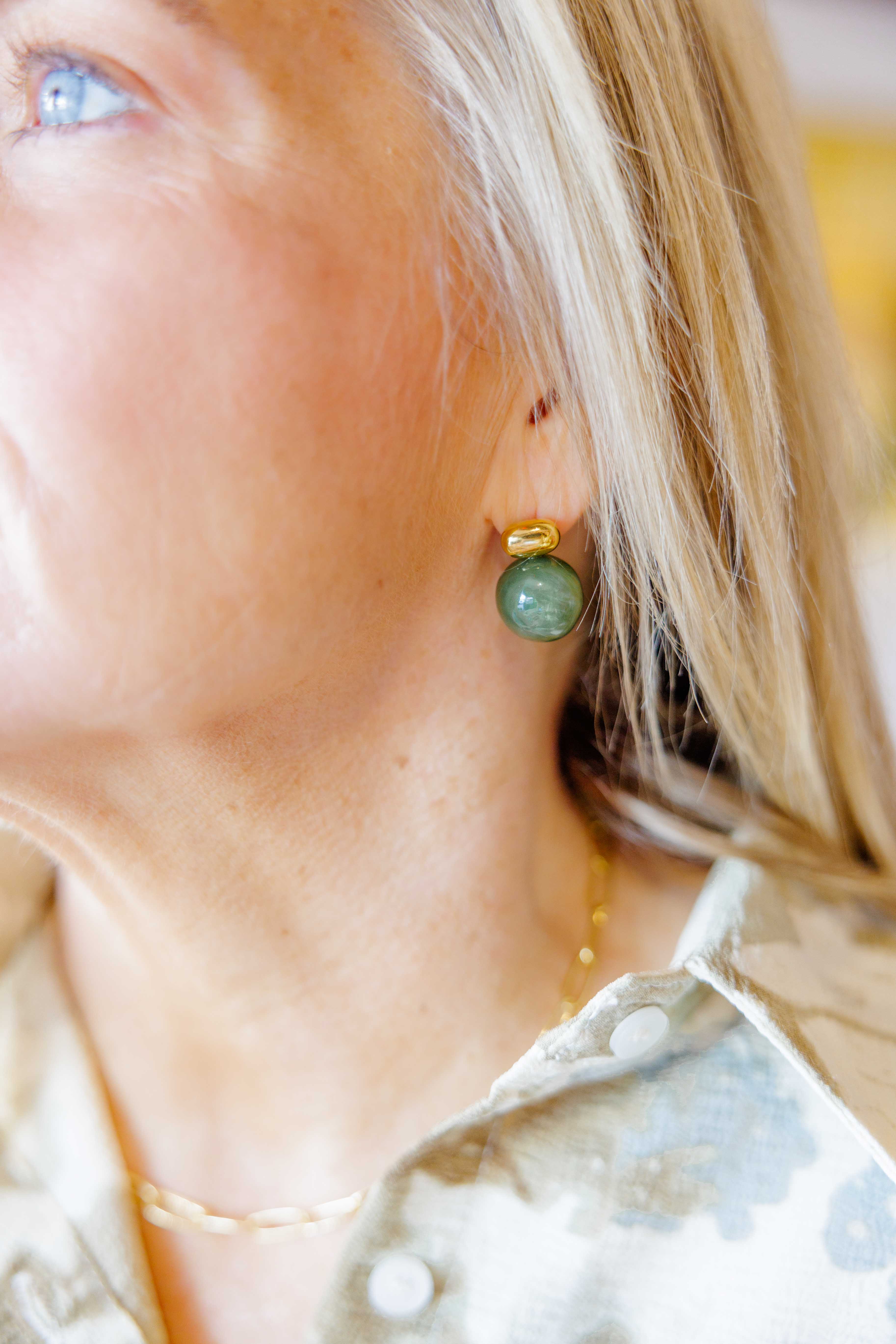 Velisse Green Marble Ball Earrings