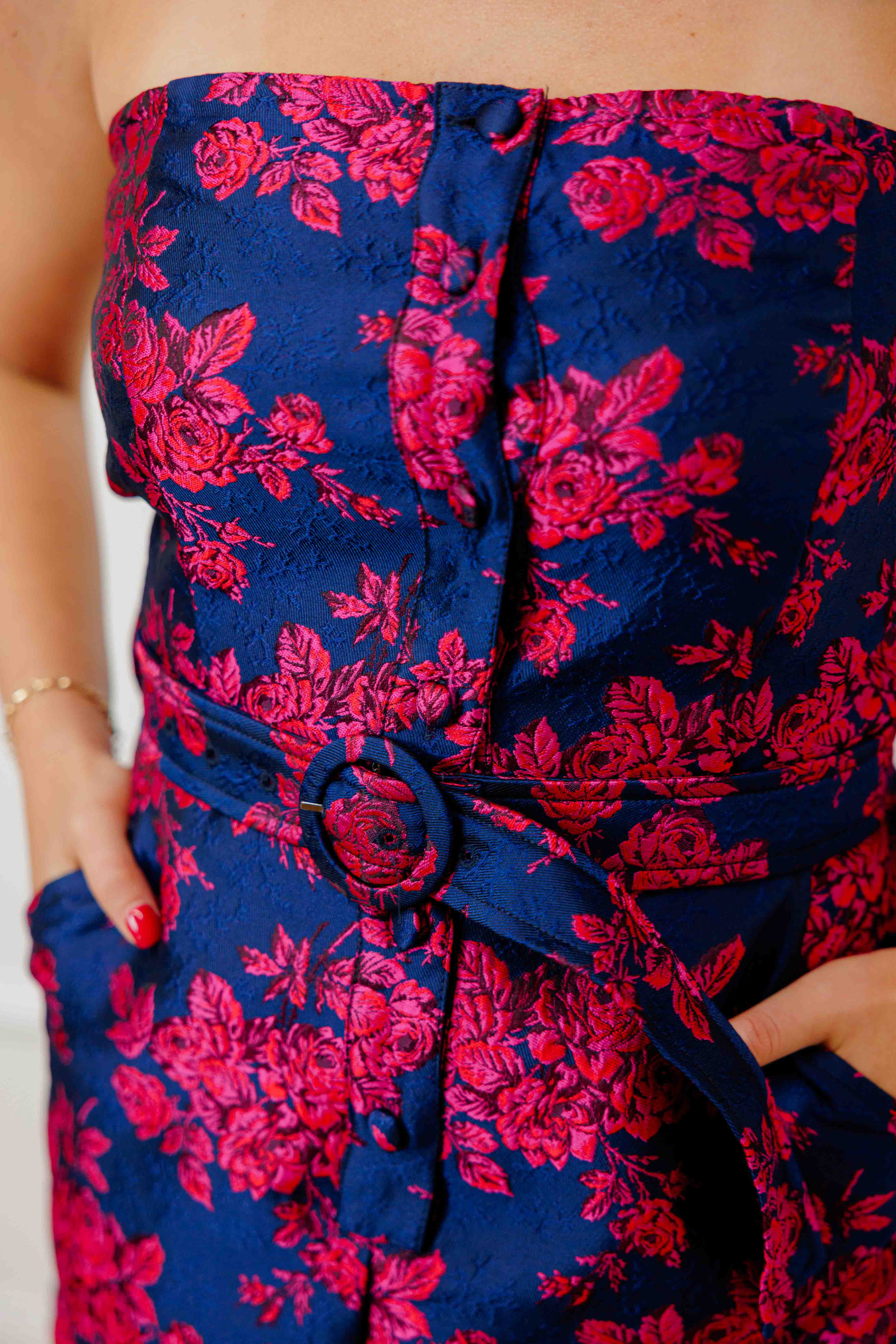 Navy Floral Jacquard Romper