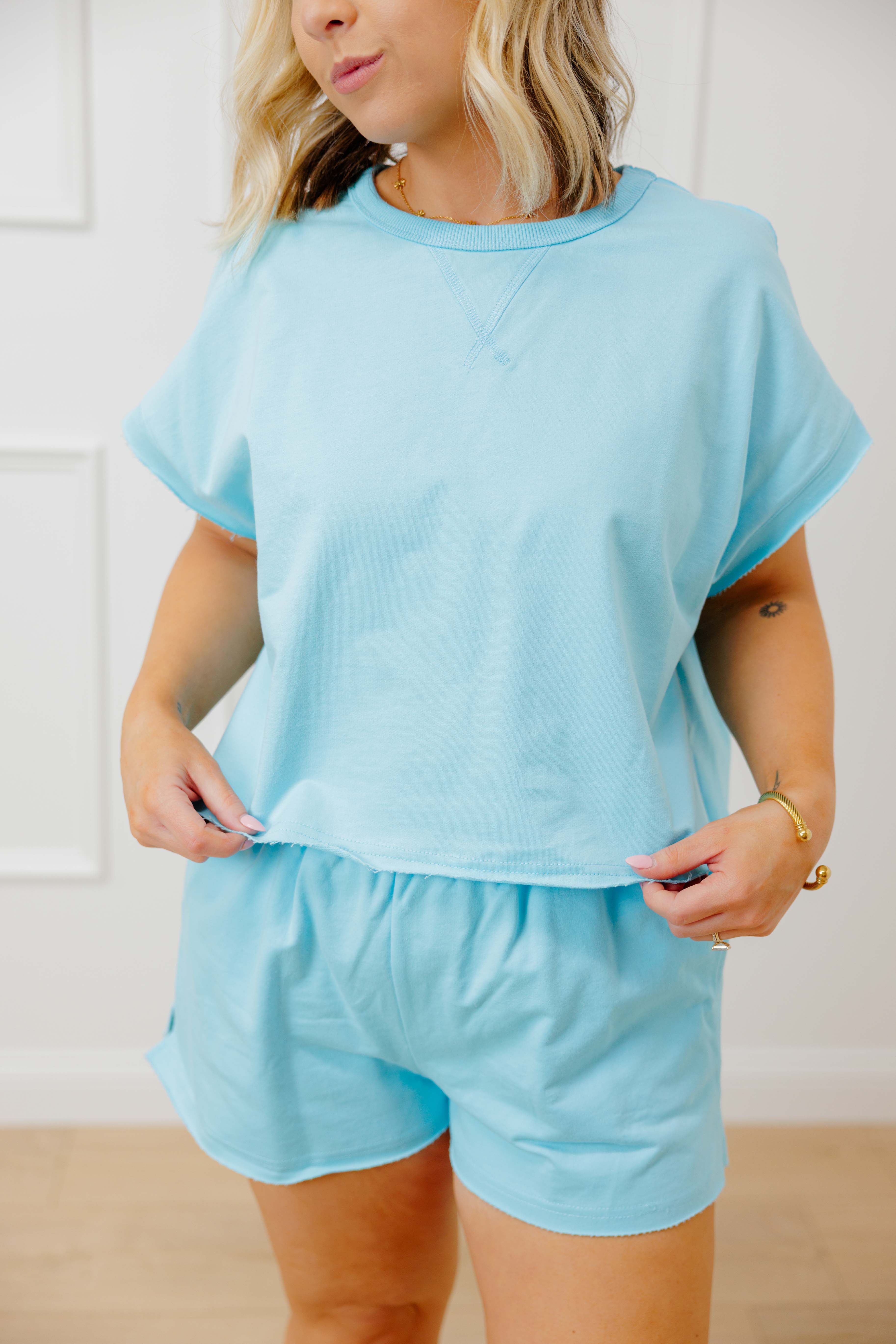 Aqua Raw Edge Short Set