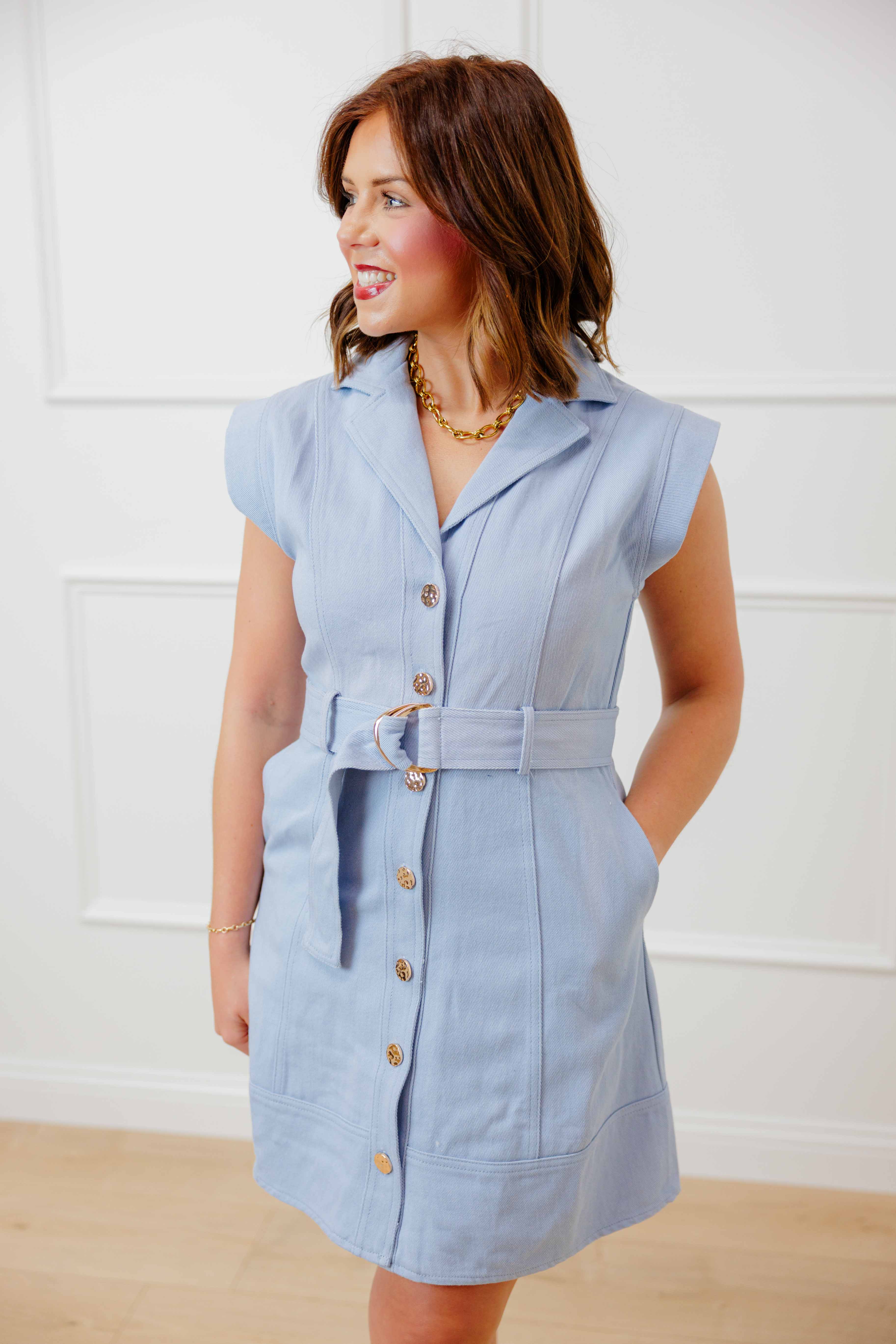 Everly Belted Button Dress