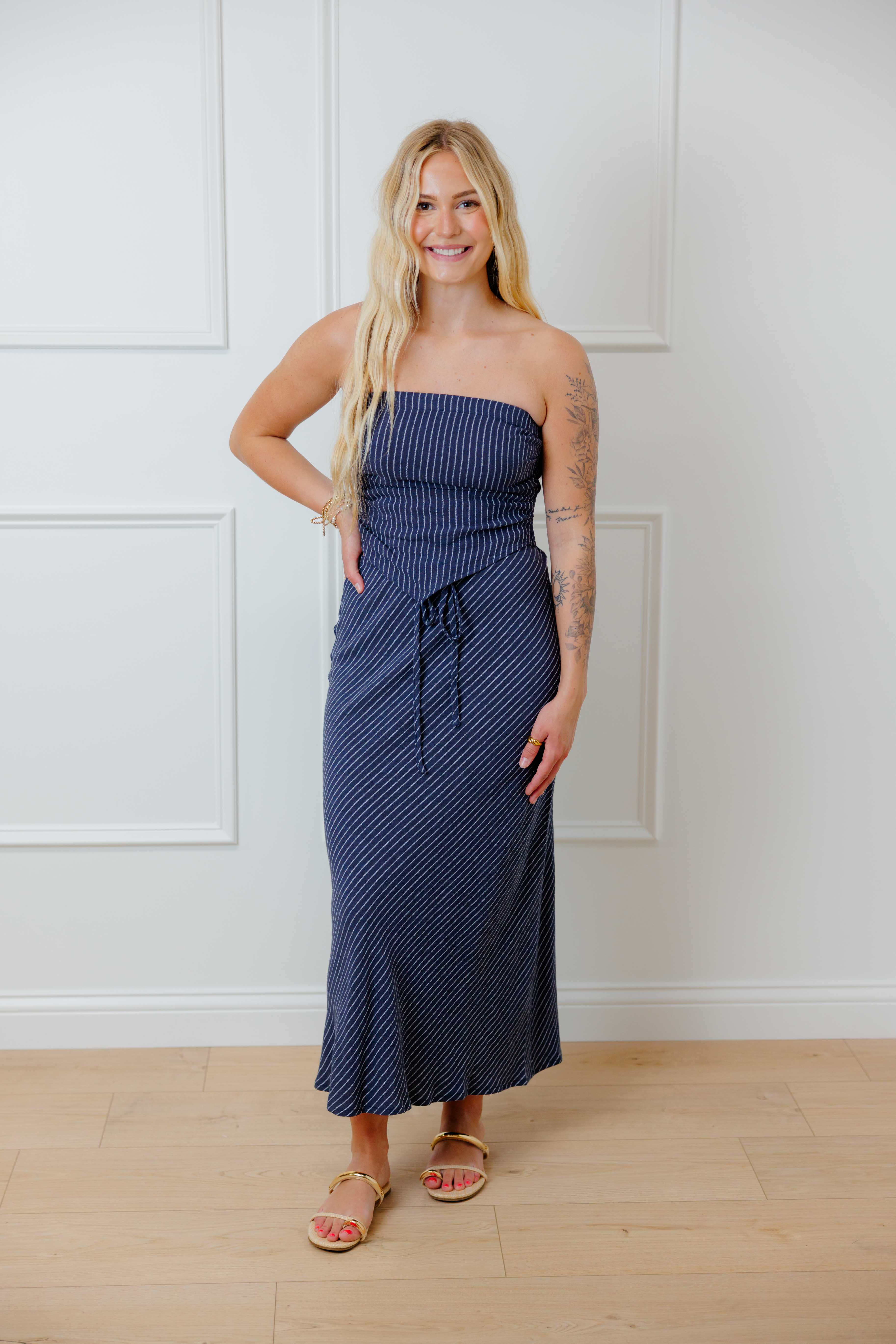 Midnight Striped Skirt Set