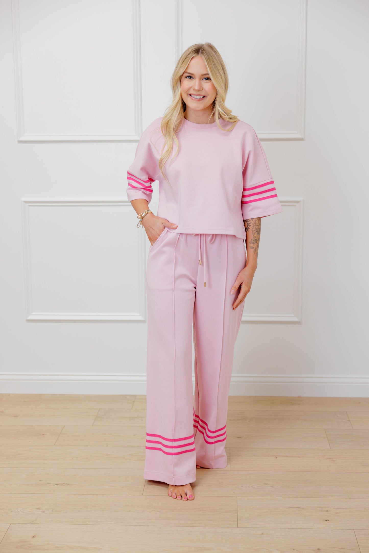 Stripe Sleeve Pant Set