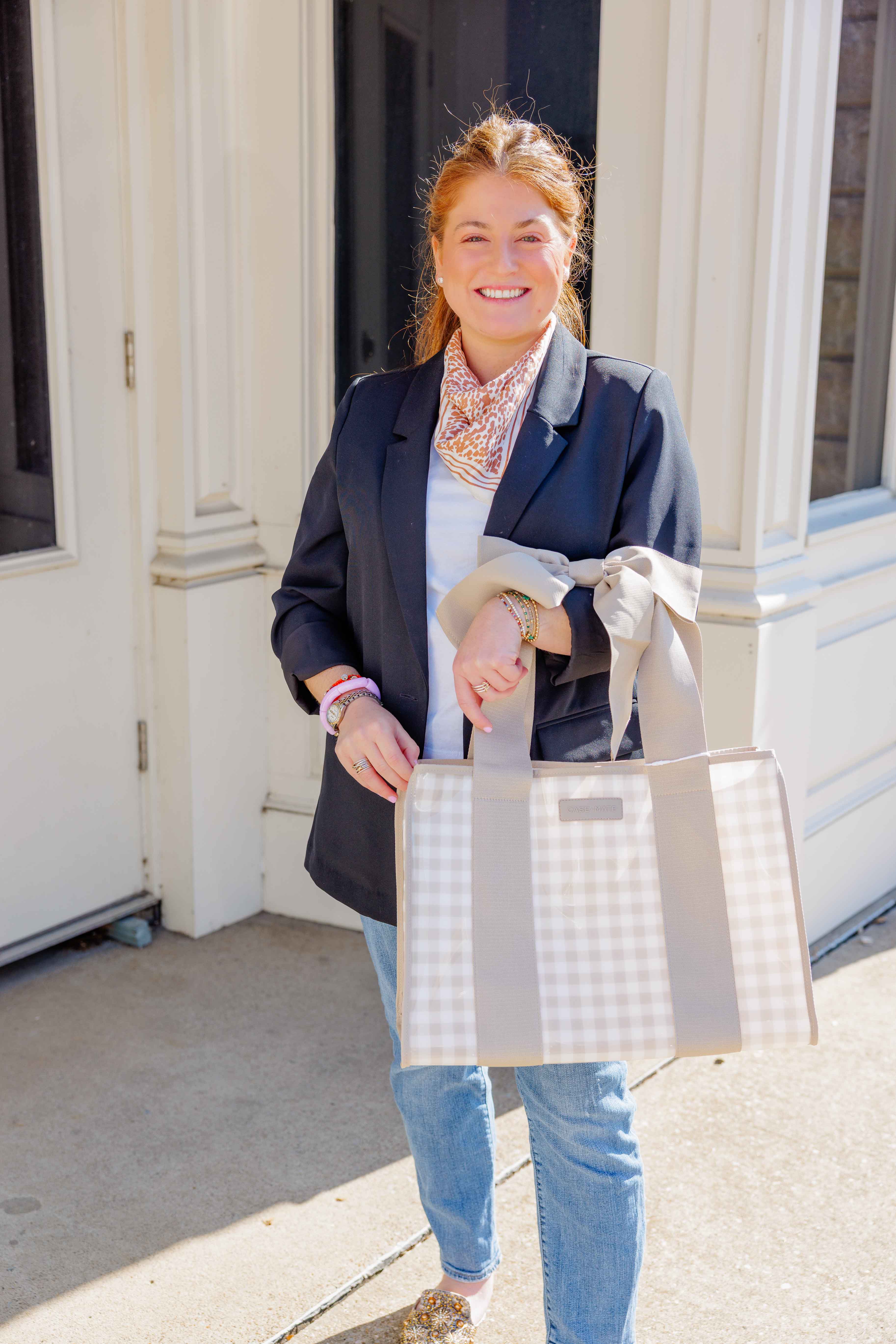 Latte Gingham Bow Jelly Tote Bag