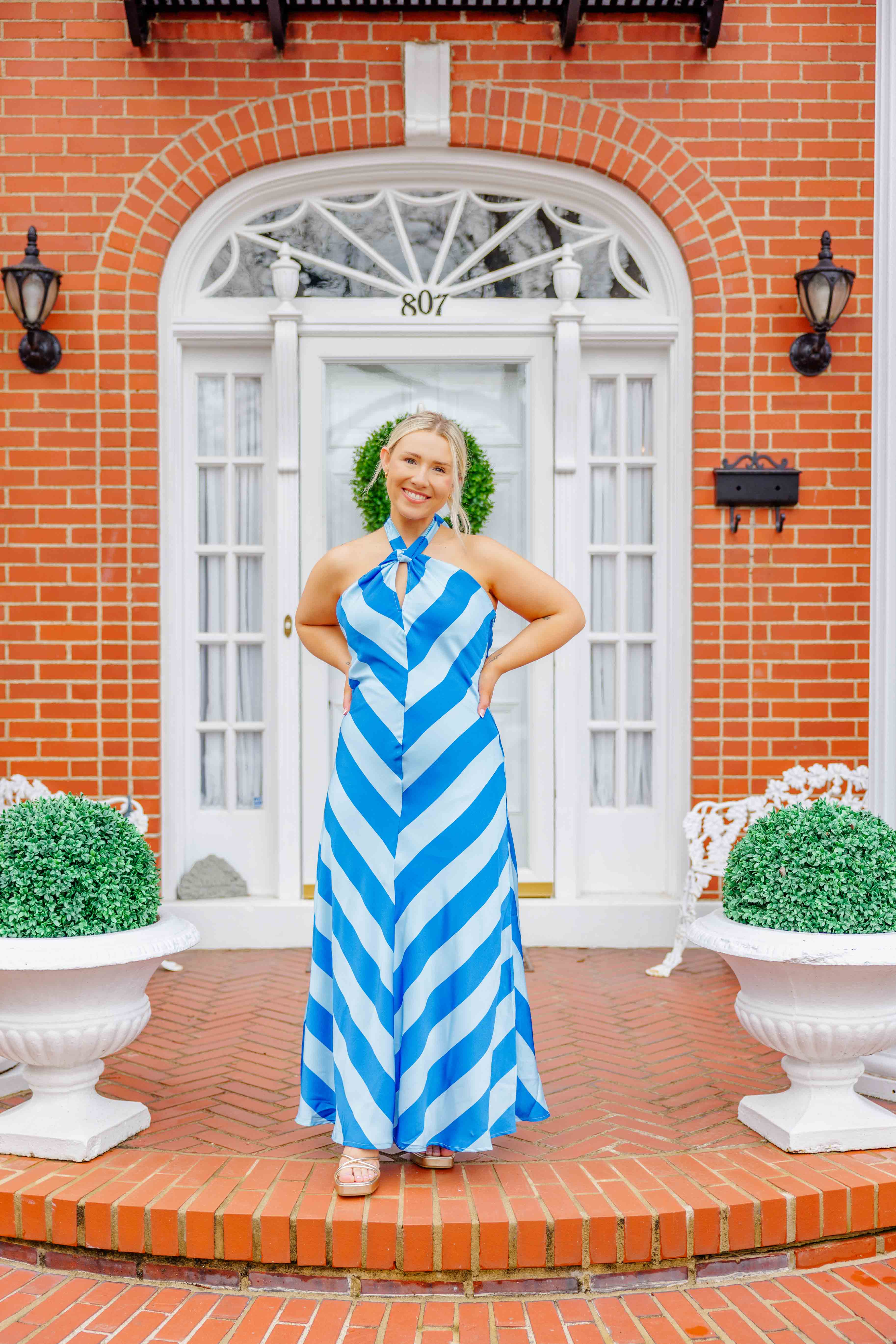 Seaside Stripe Halter Maxi Dress