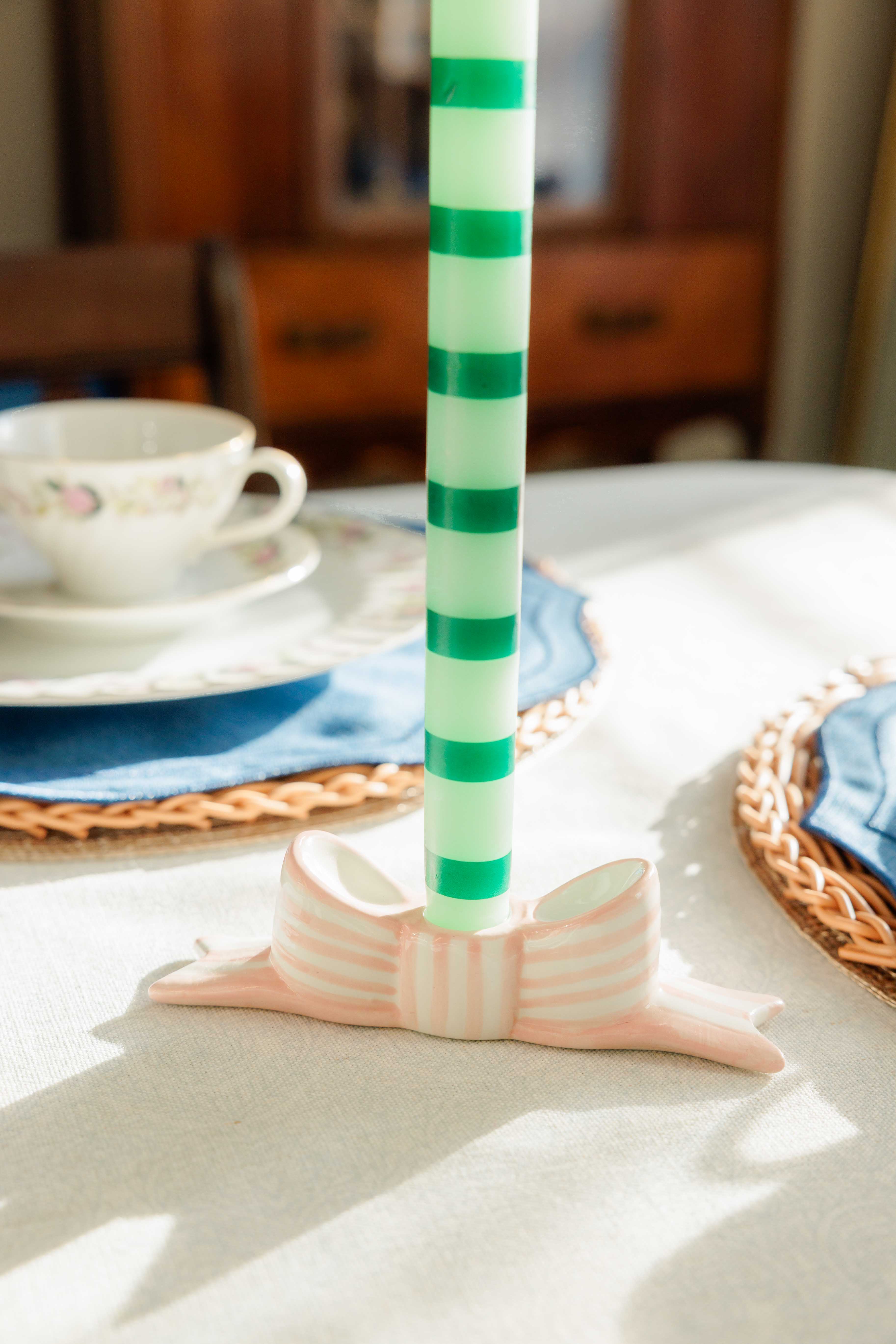 Hand-Painted Pink Bow Ceramic Candle Holder