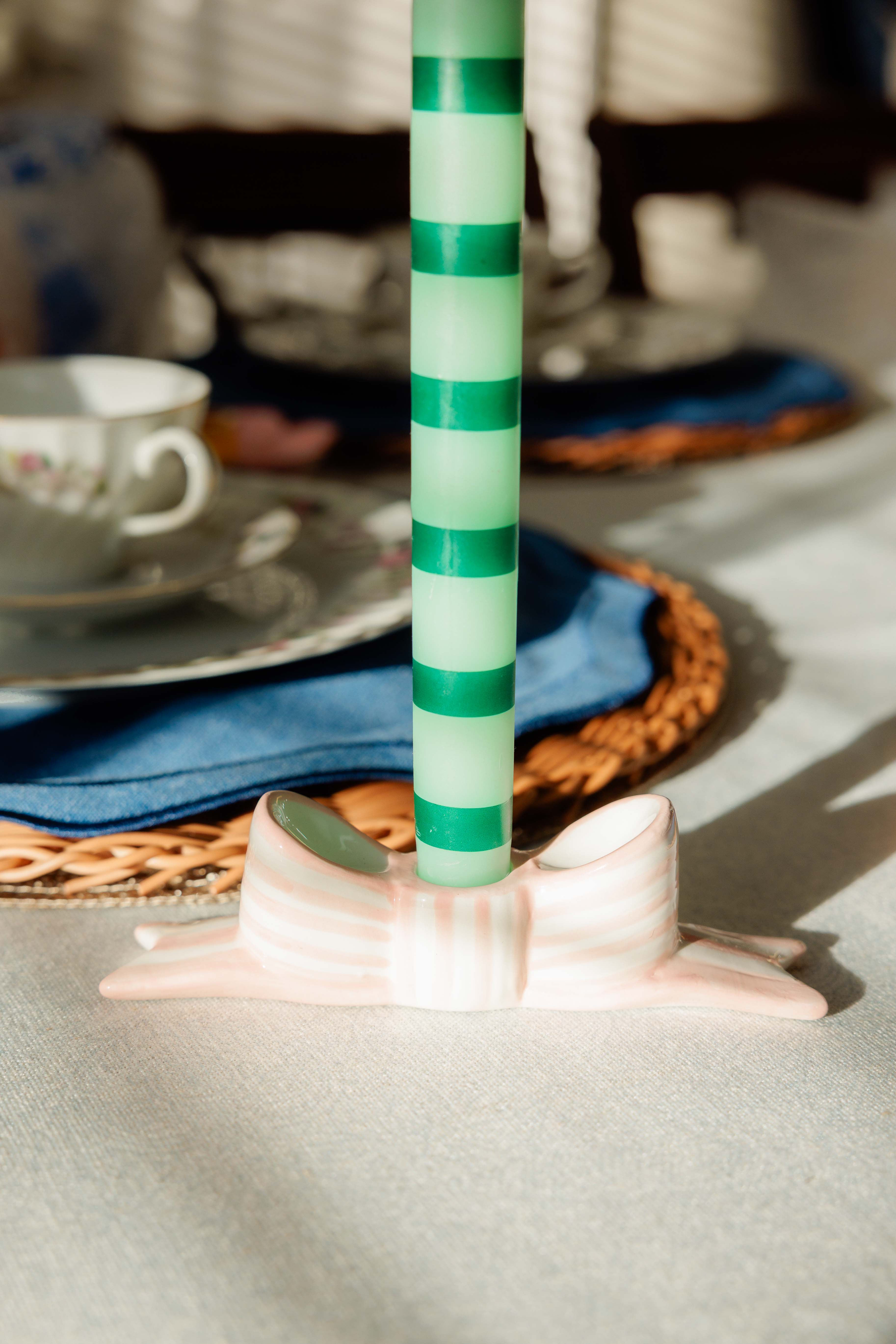 Hand-Painted Pink Bow Ceramic Candle Holder