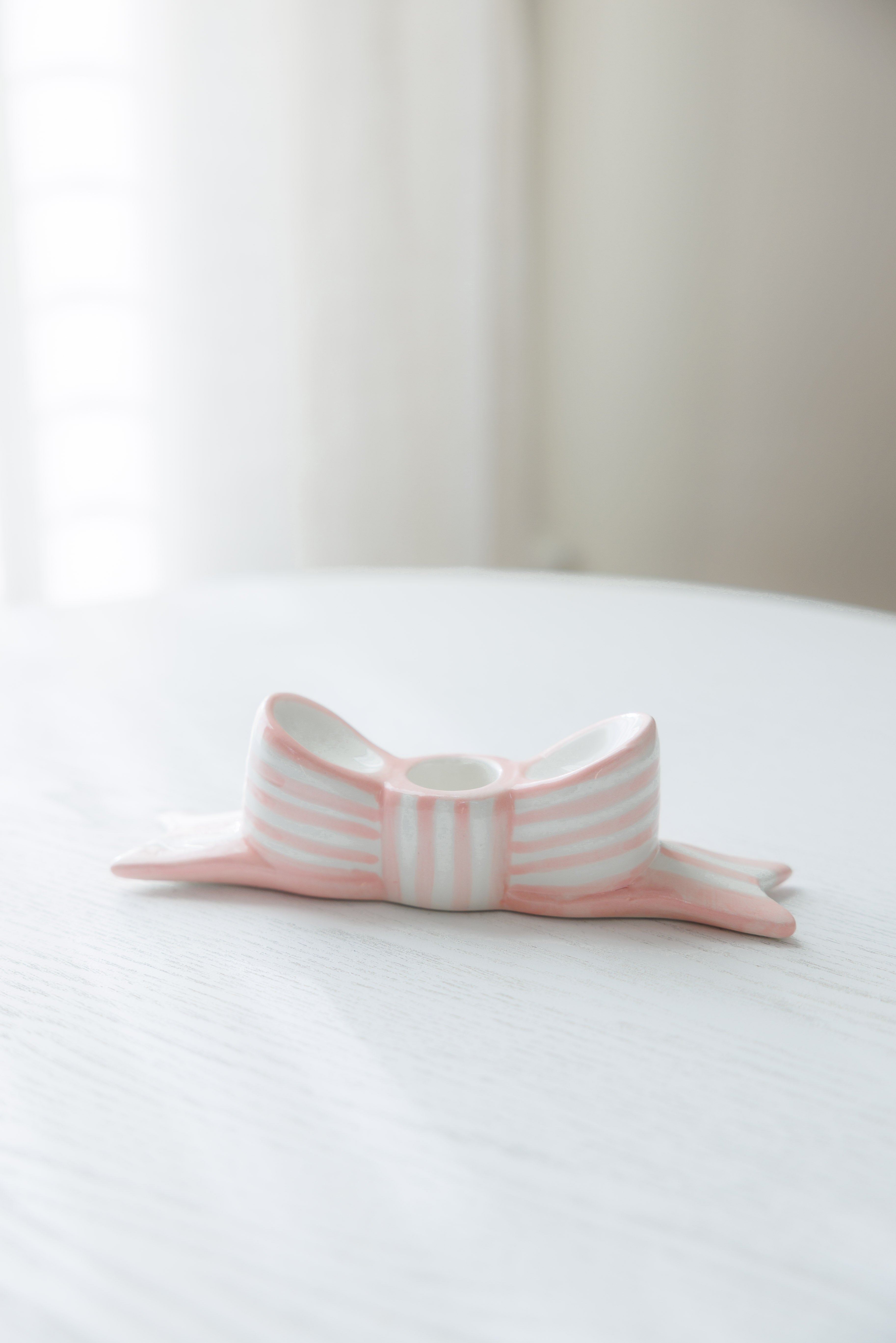 Hand-Painted Pink Bow Ceramic Candle Holder