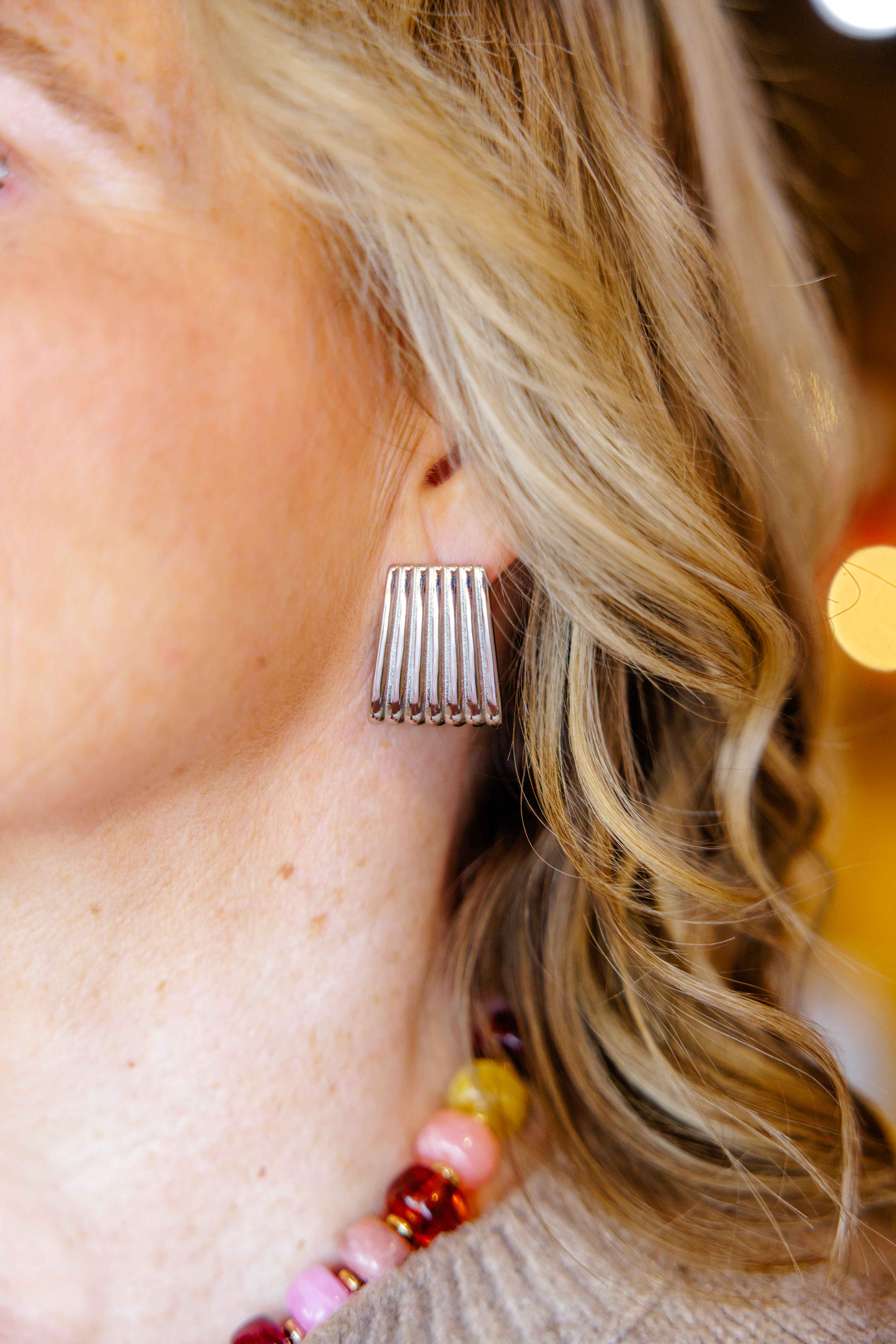 Stainless Steel Straited Ladder Hoop Earrings