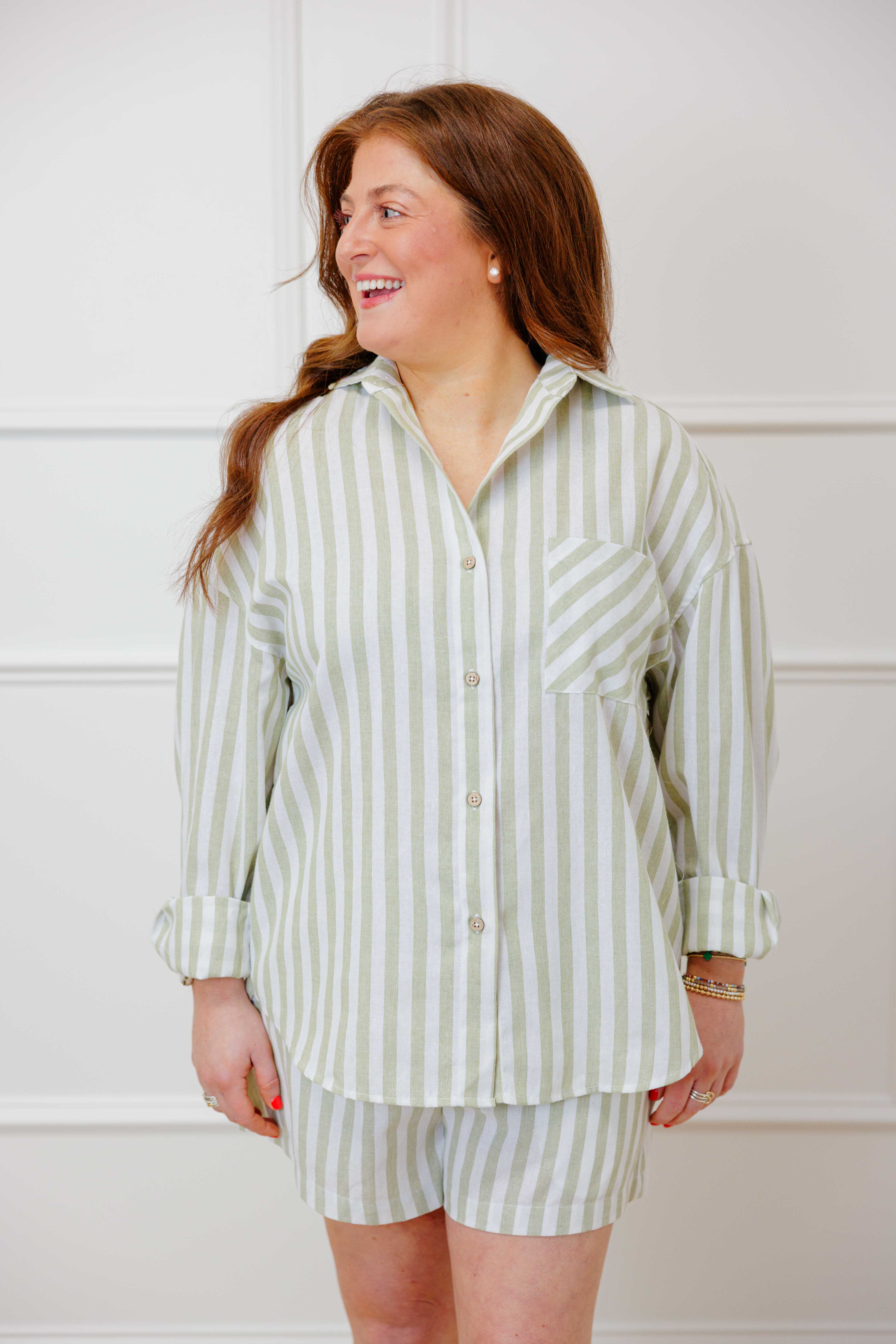 Sage Striped Linen Set