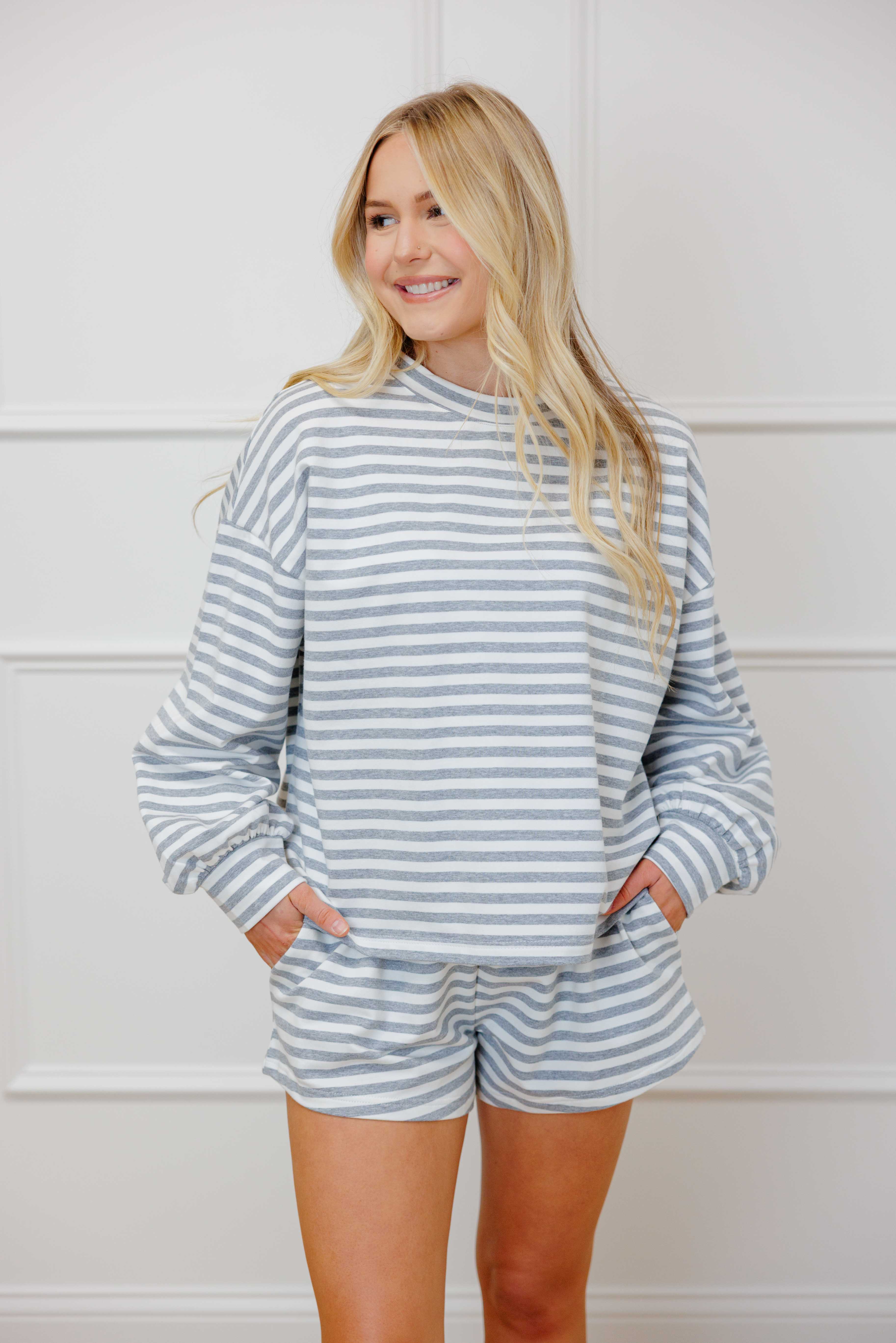 Grey Striped Short Set