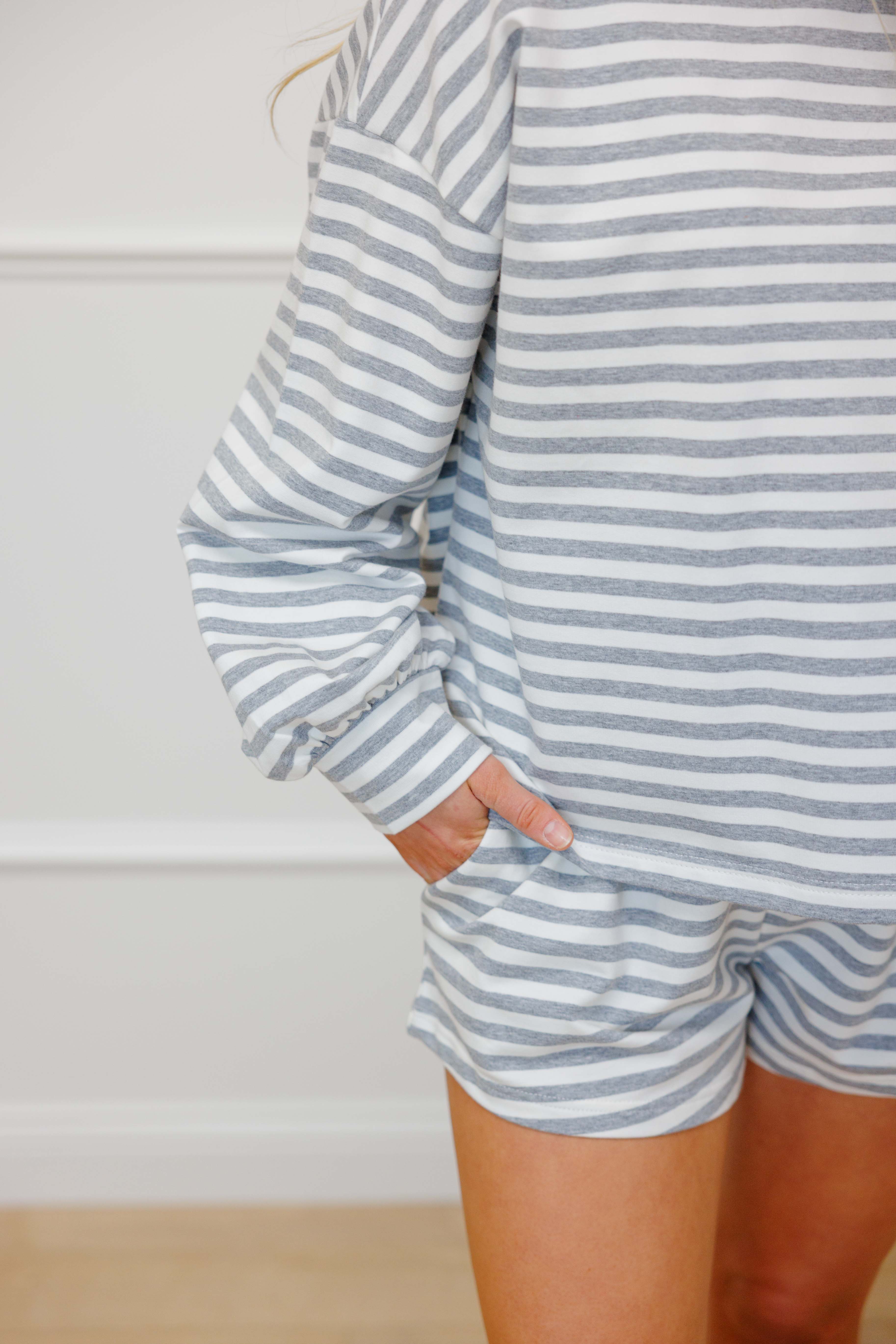 Grey Striped Short Set