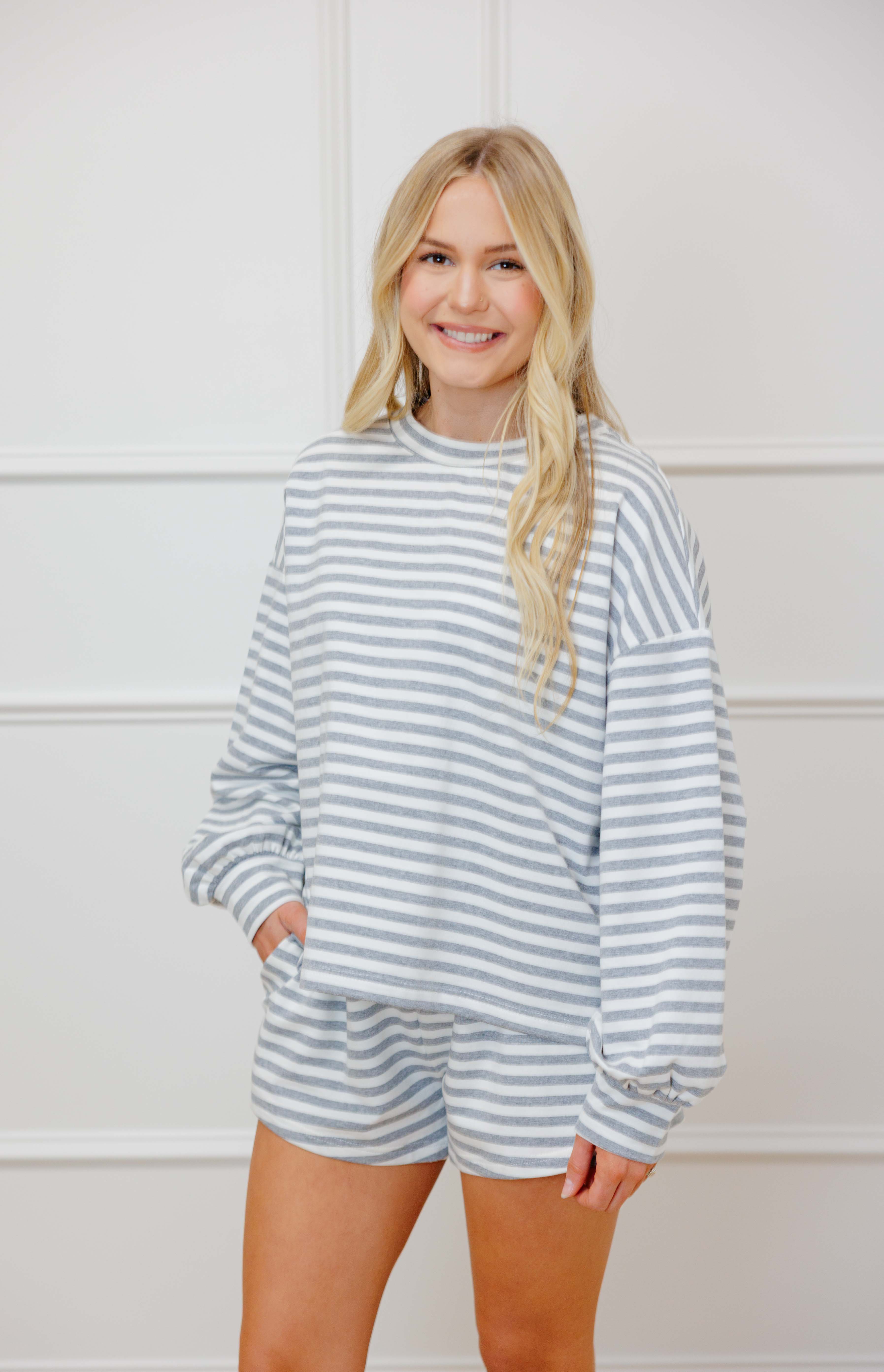 Grey Striped Short Set